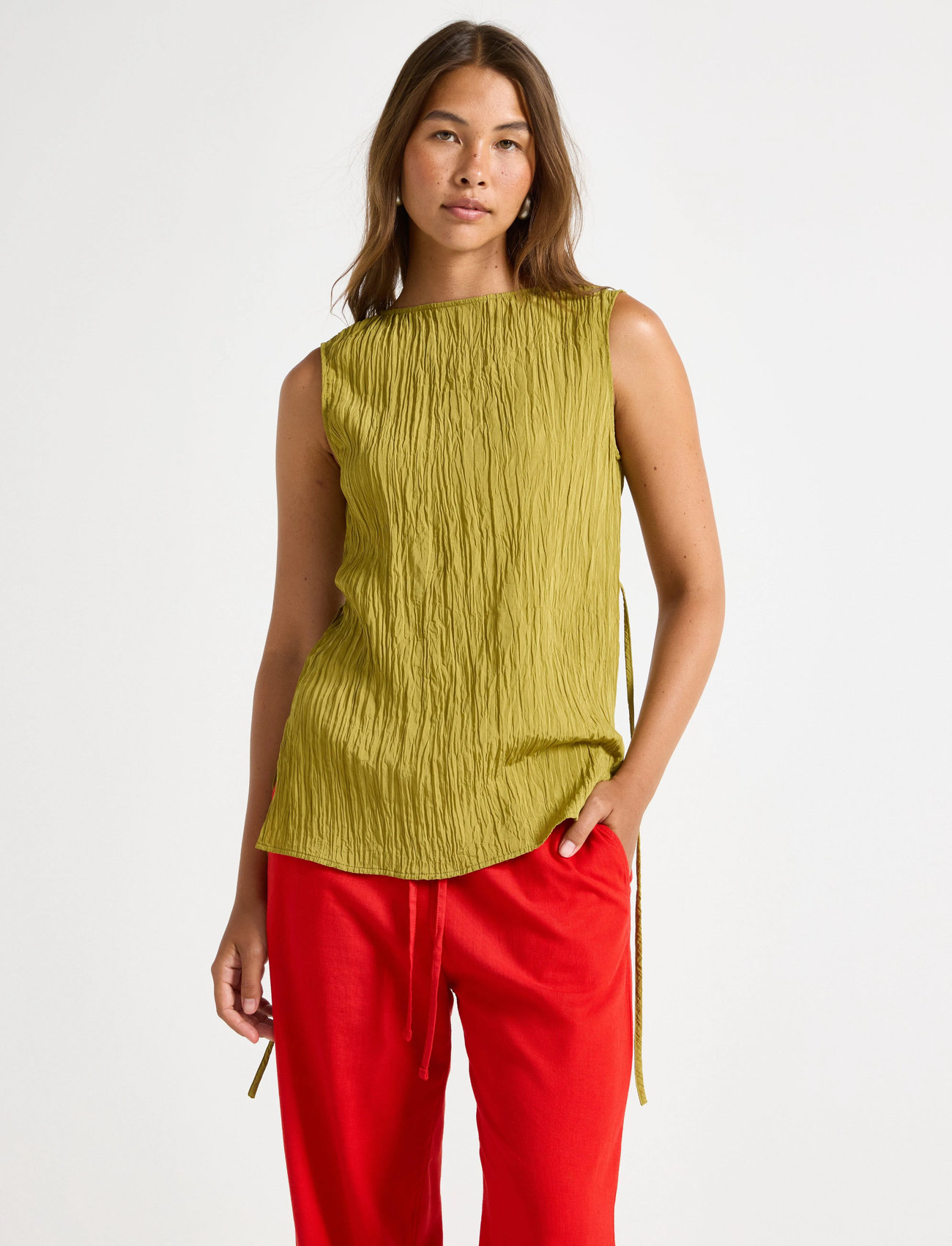 Lindex Blouse Verona Crinkle, XS, Green, Bluser > Uden Ærmer, Dame