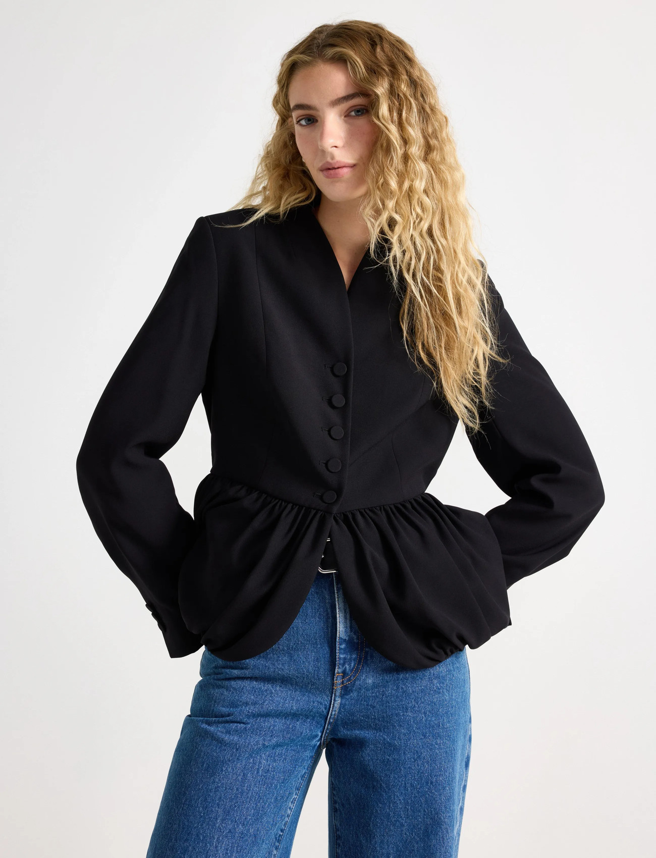 Lindex Jacket Peplum, M, Black, Blazere > Enkeltradede Blazere, Dame