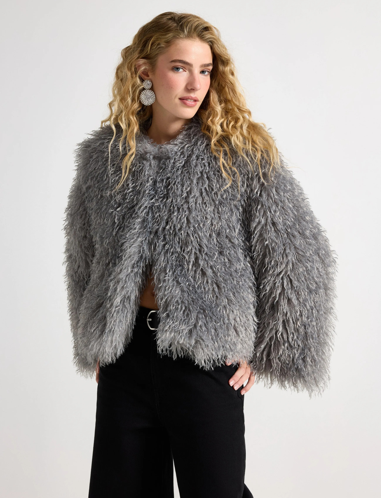 Lindex Jacket Fluffy, XS, Grey, Overtøj > Imiteret Pels, Dame