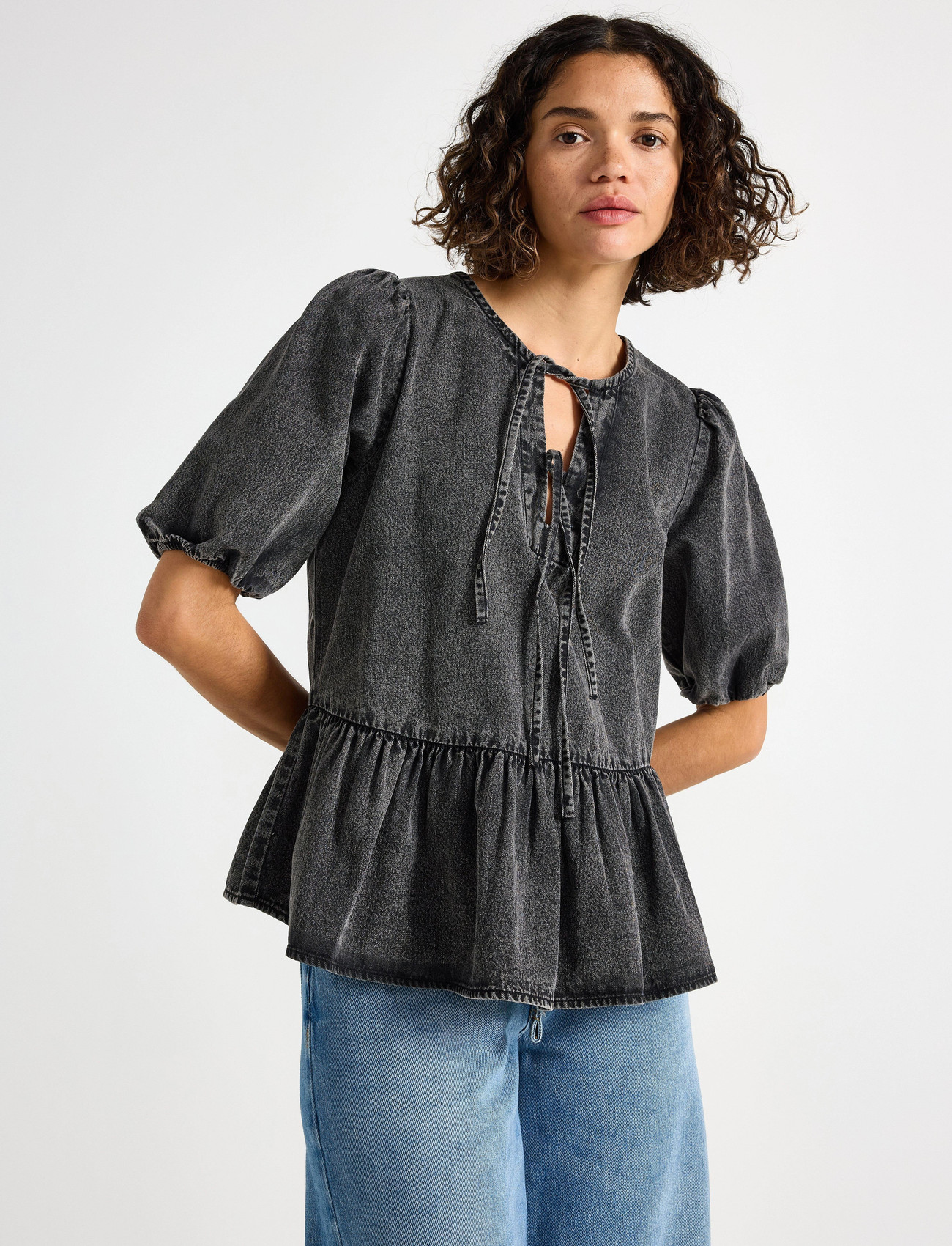 Lindex Blouse Henrietta, XS, Grey, Bluser > Kortærmede, Dame