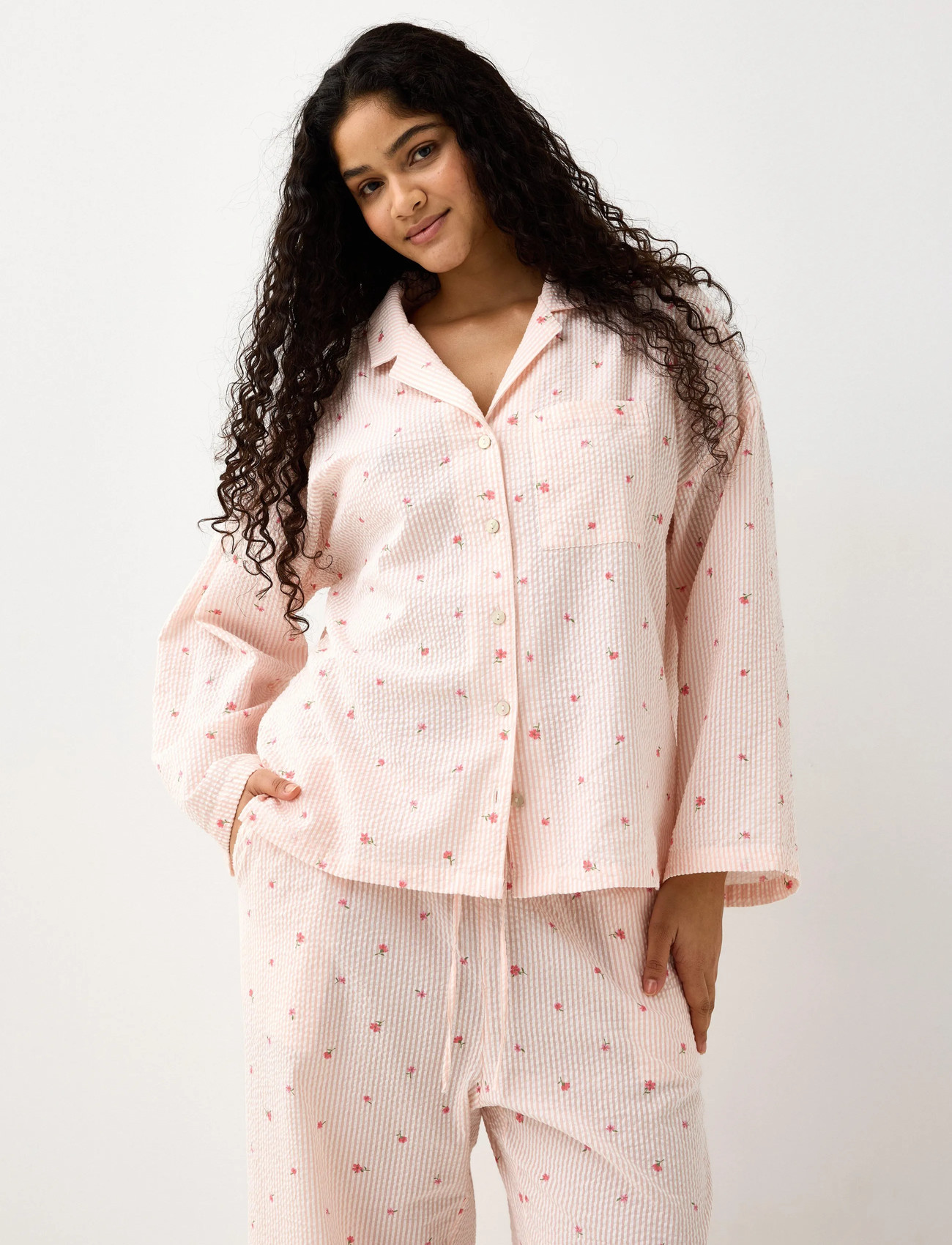 Lindex Pyjama Shirt In Seersucker, M, Pink, Nat- Og Opholdstøj > Pyjamas (set), Dame