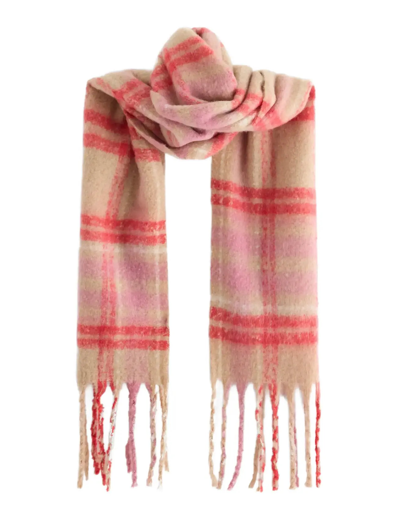 LINDEX Schal Big Fringe Check Wolle Ve Pink - One Size - Damen