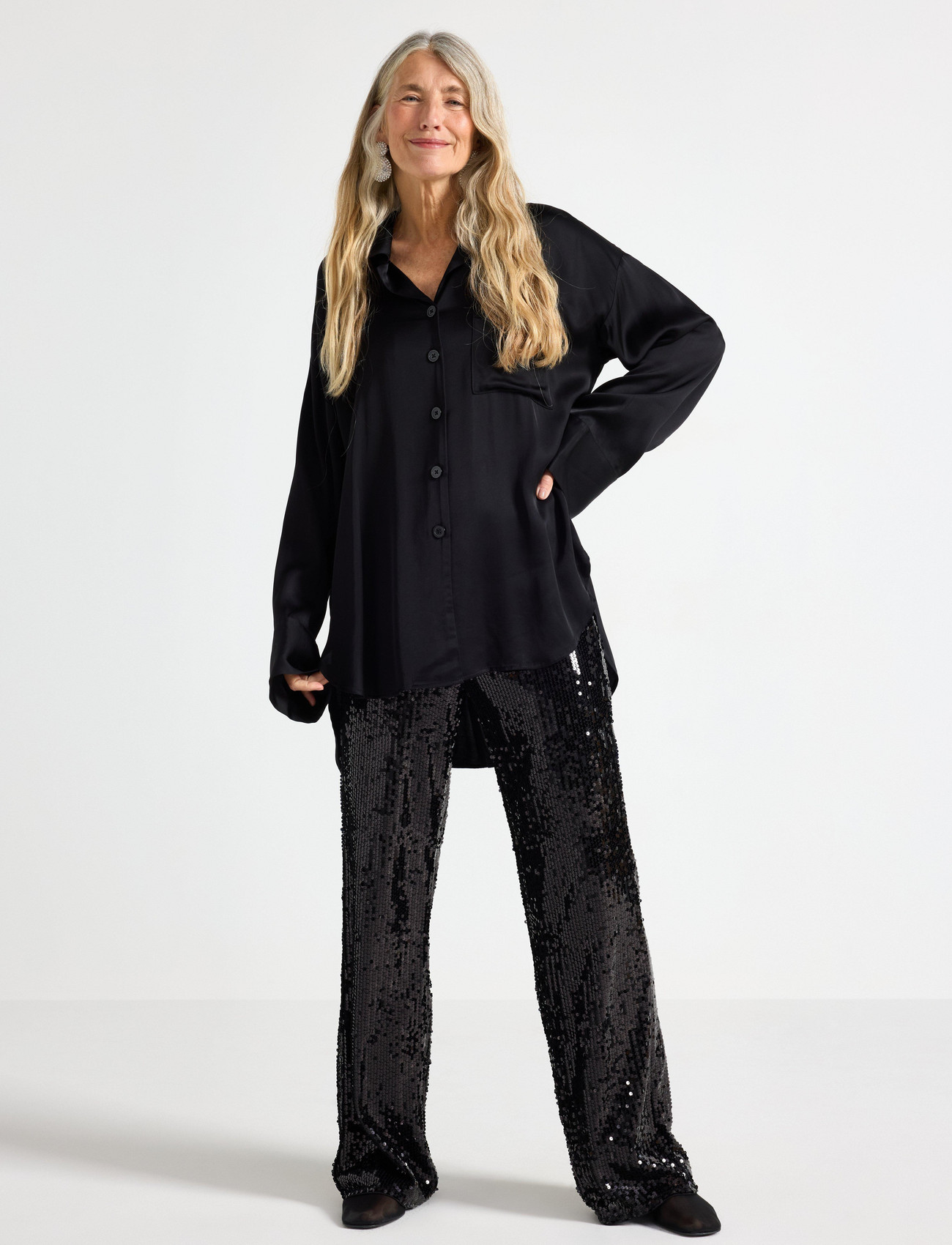 Lindex Trouser Sequin, M, Black, Bukser > Lige Ben, Dame