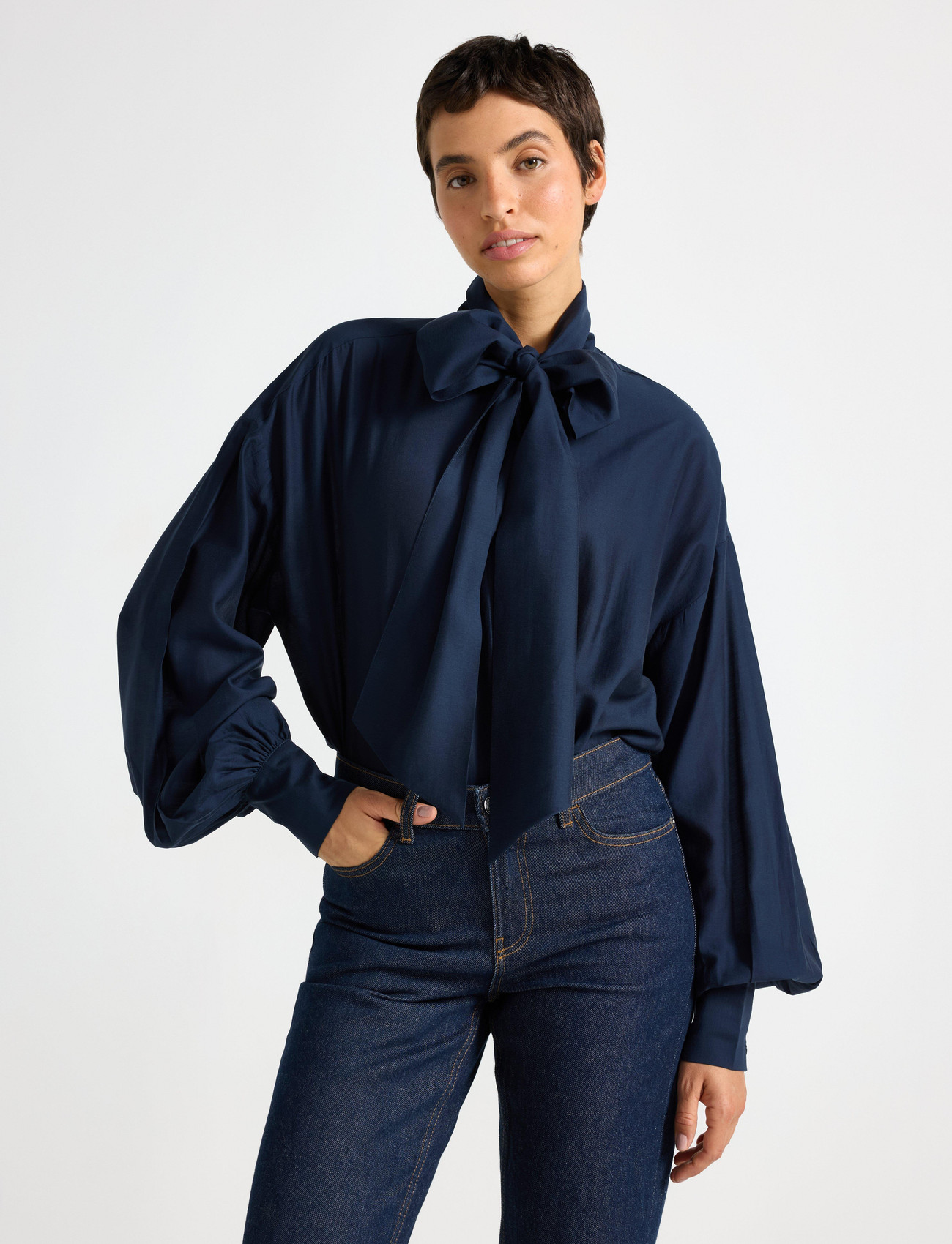 Lindex Blouse Frida, XL, Navy, Bluser > Langærmede, Dame