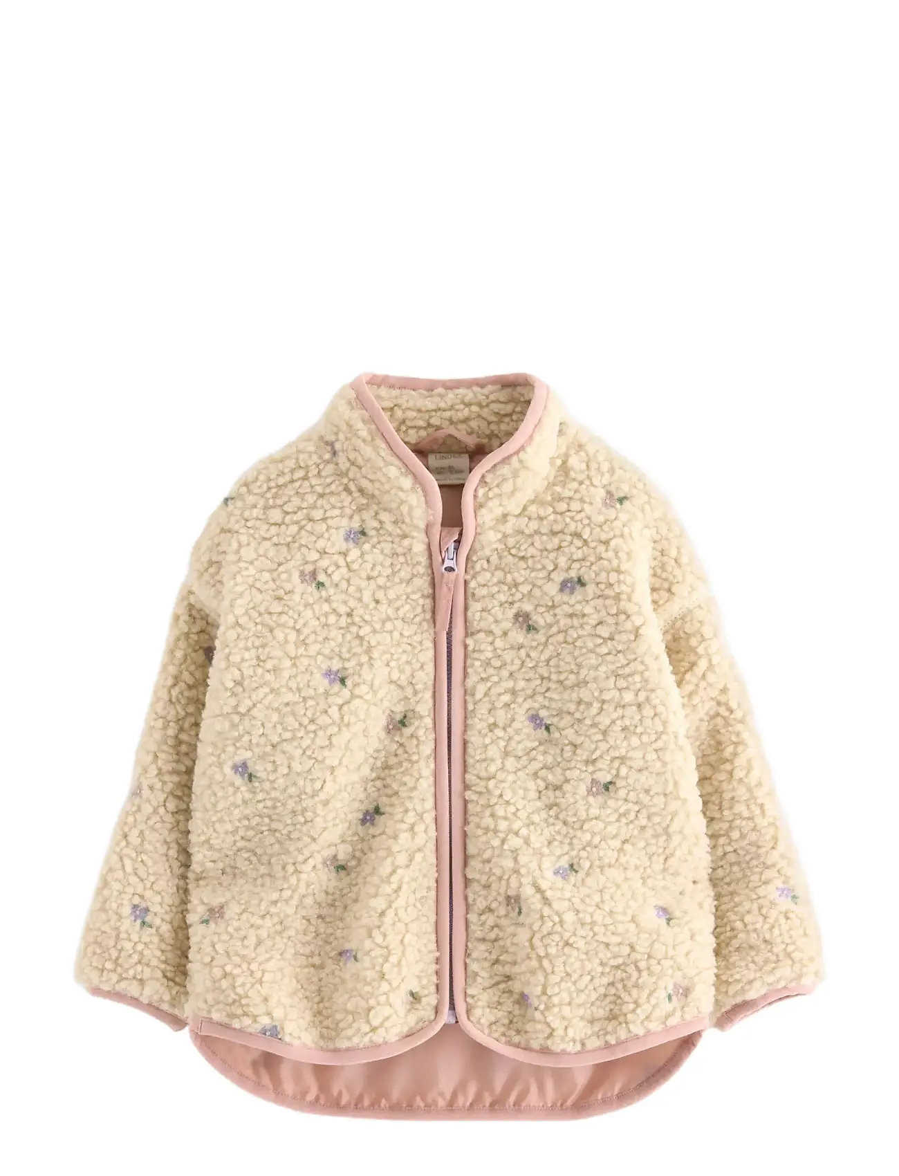 Lindex Jacket Pile All Over Embroider, 86, Cream, Yderbeklædning Af Fleece > Fleecejakker, Børn