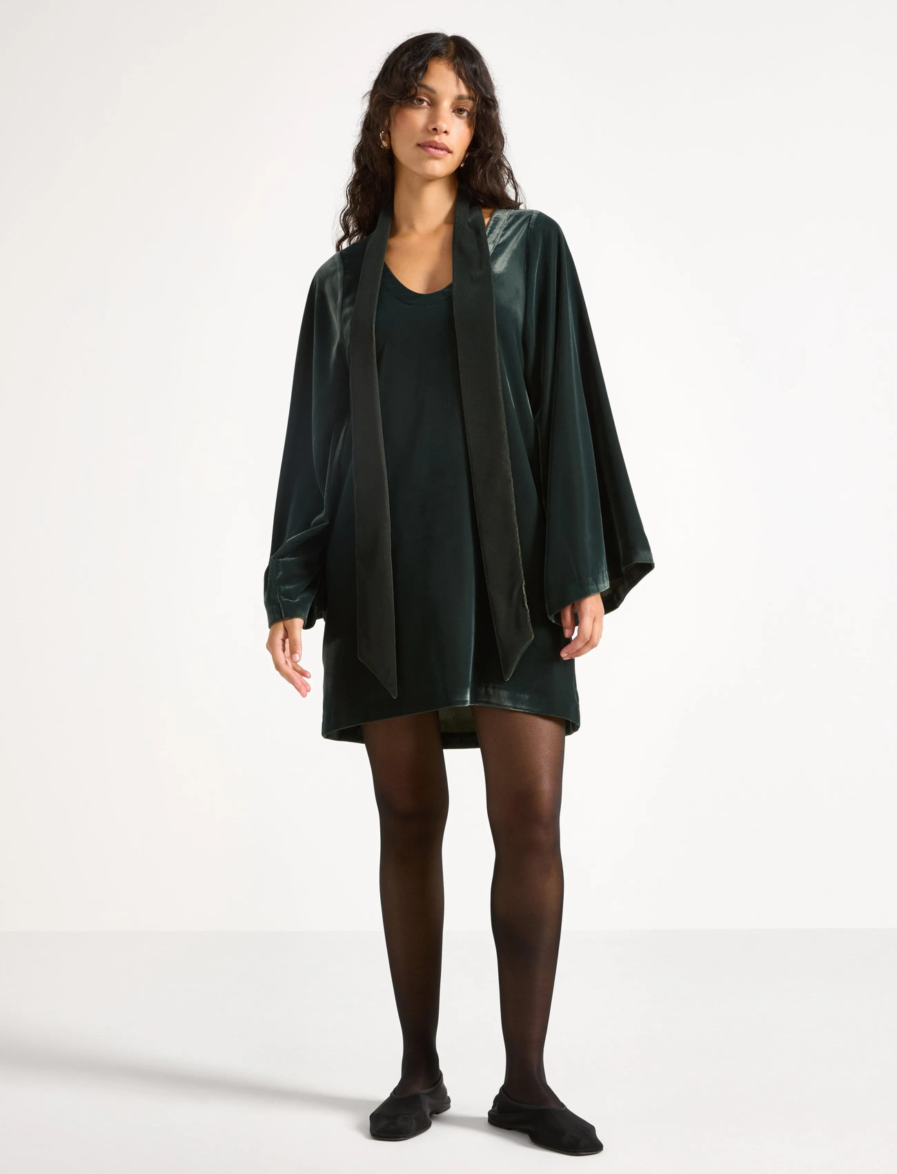 Lindex Dress Mini Velvet, M, Green, Kjoler > Kort Kjole, Dame