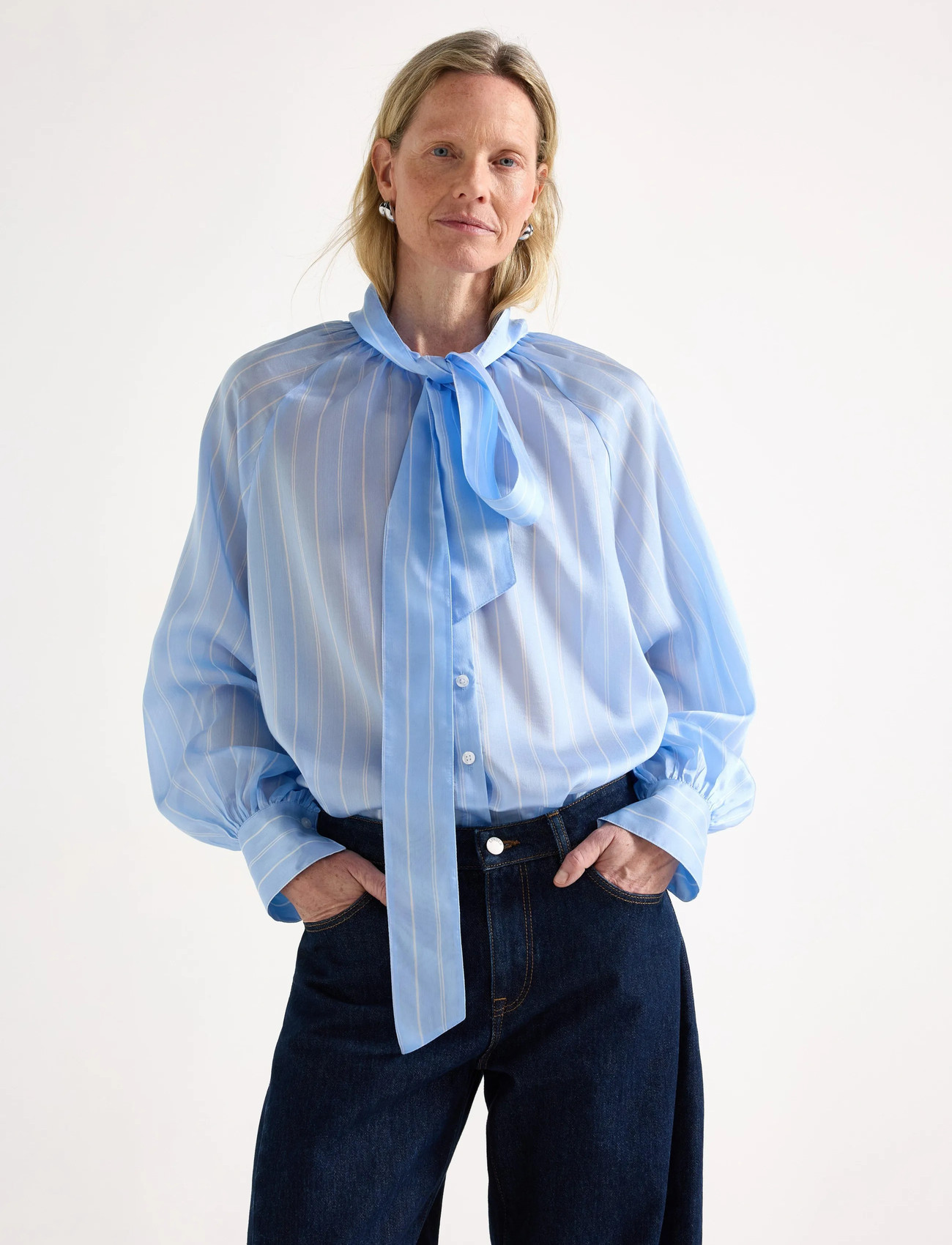 Lindex Blouse Silla, L, Blue, Bluser > Langærmede, Dame