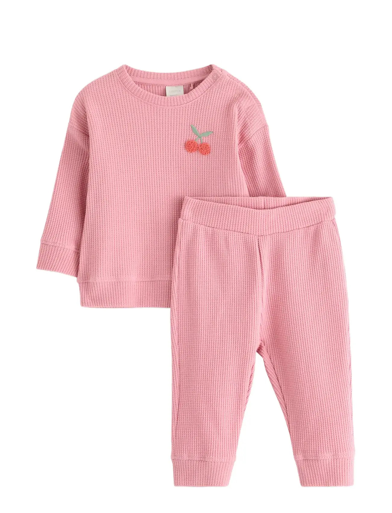 Lindex Set Top Trousers Waffle, 80, Pink, Sæt > Træningsdragter, Børn