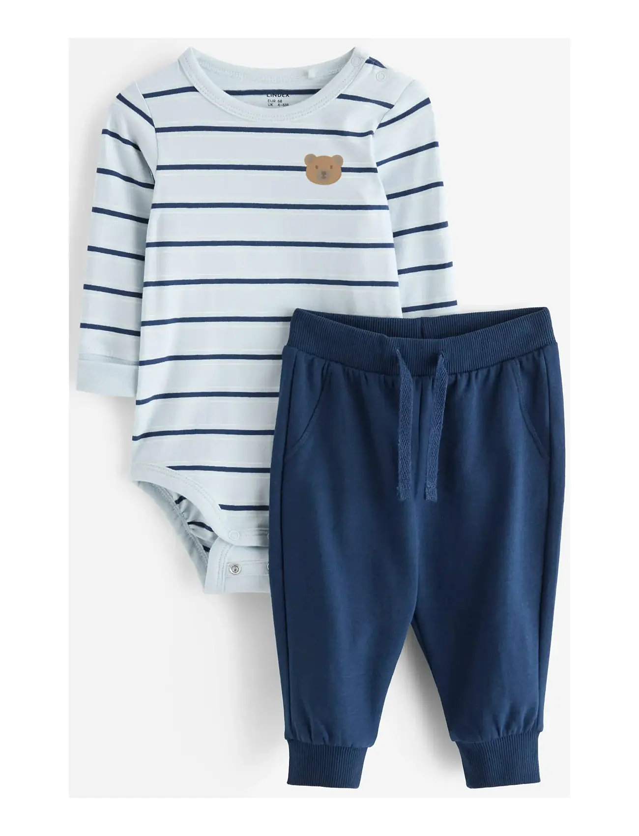 Lindex Set - Bodysuit And Trousers, 86, Blue, Bodysuits > Langærmede Bodysuits, Børn
