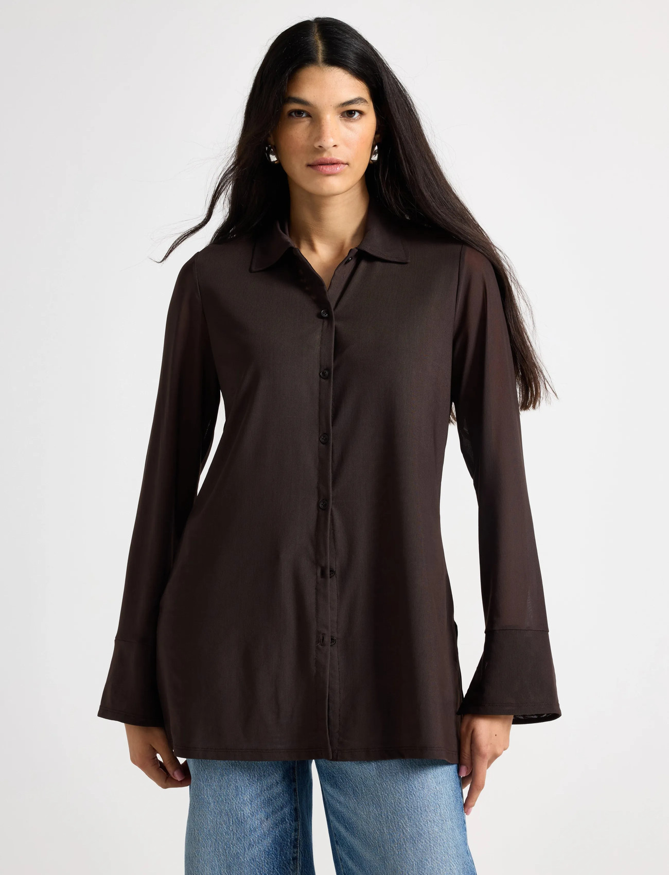 Lindex Shirt Long Moira, M, Brown, Skjorter > Langærmede, Dame