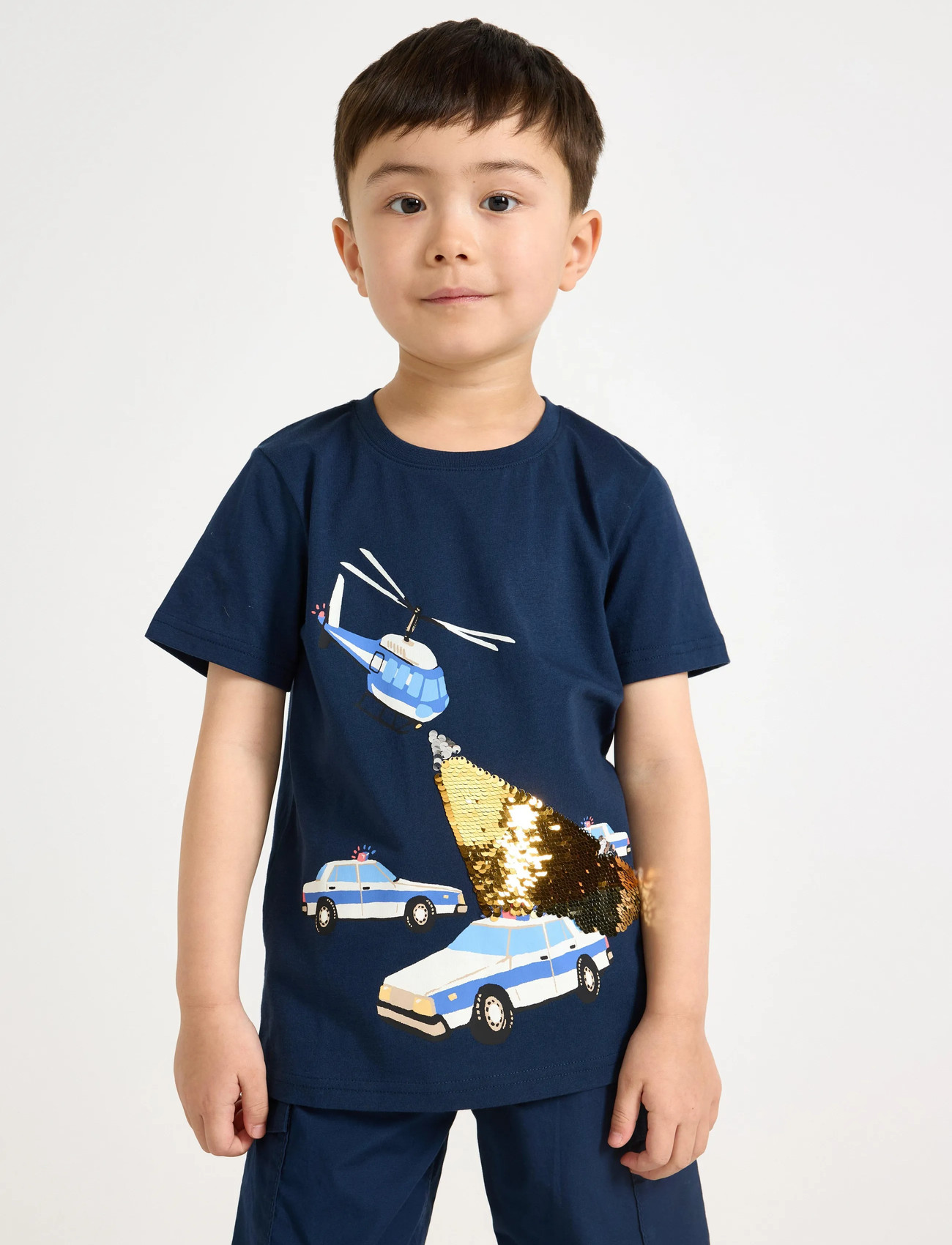 Lindex Top Ss Sos Flip Sequins, 104, Navy, T-Shirts > Kortærmede, Børn