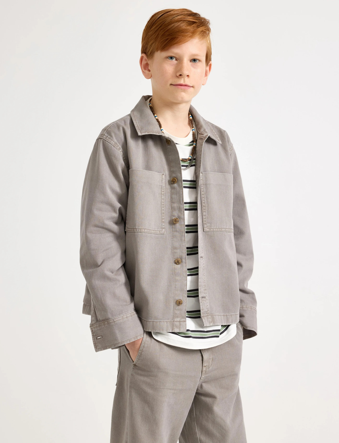 Lindex Overshirt In Cotton Twill, 146, Khaki green, Jakker & Frakker > Lette Jakker, Børn
