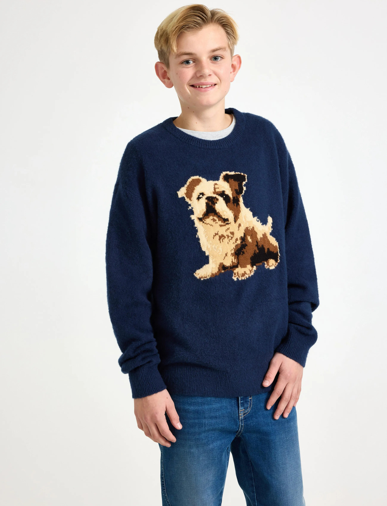 Lindex Stickad Tröja, 128, Blue, Strik > Pullovere, Børn
