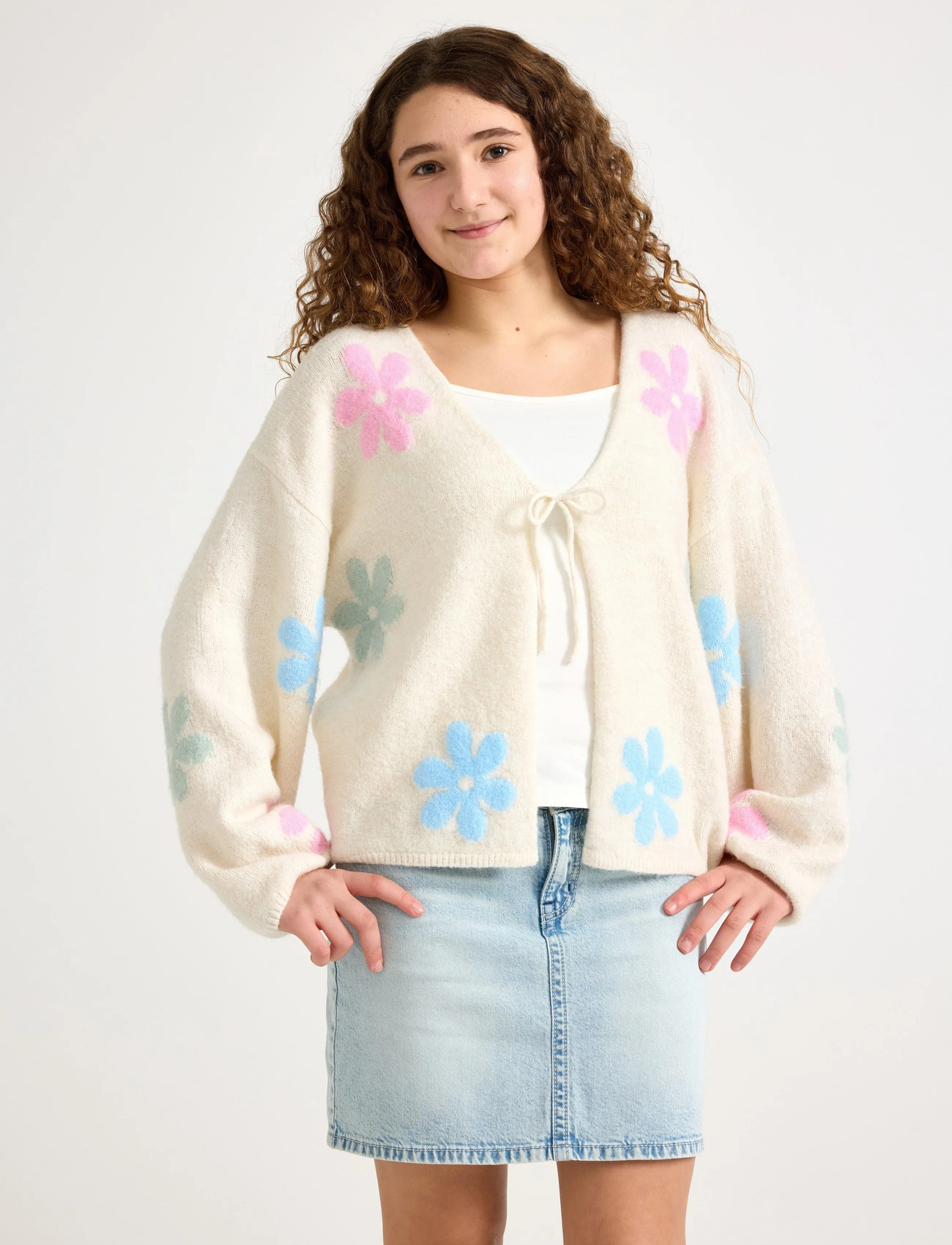 Lindex Cardigan Flower, 128, Cream, Strik > Cardigans, Dame