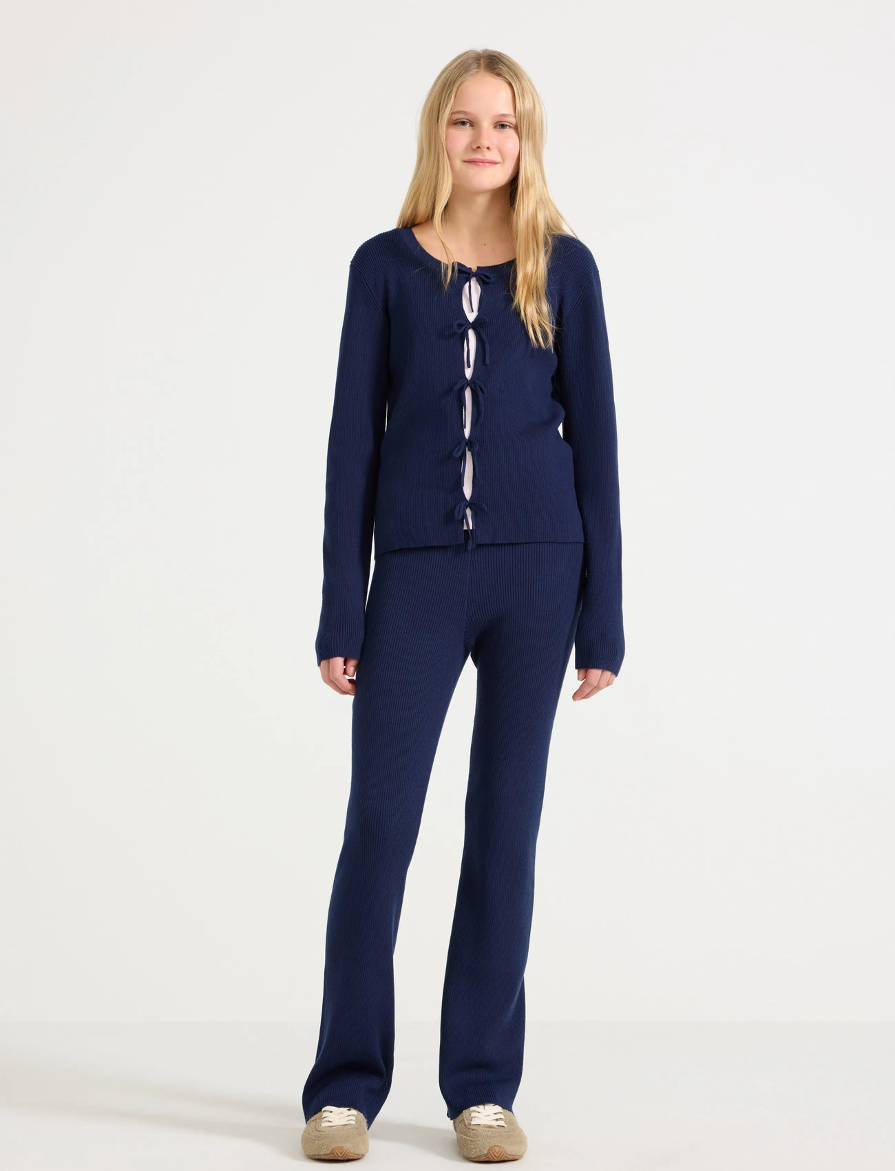 Lindex Trousers Knitted Rib, 158, Navy, Underdele > Bukser, Børn