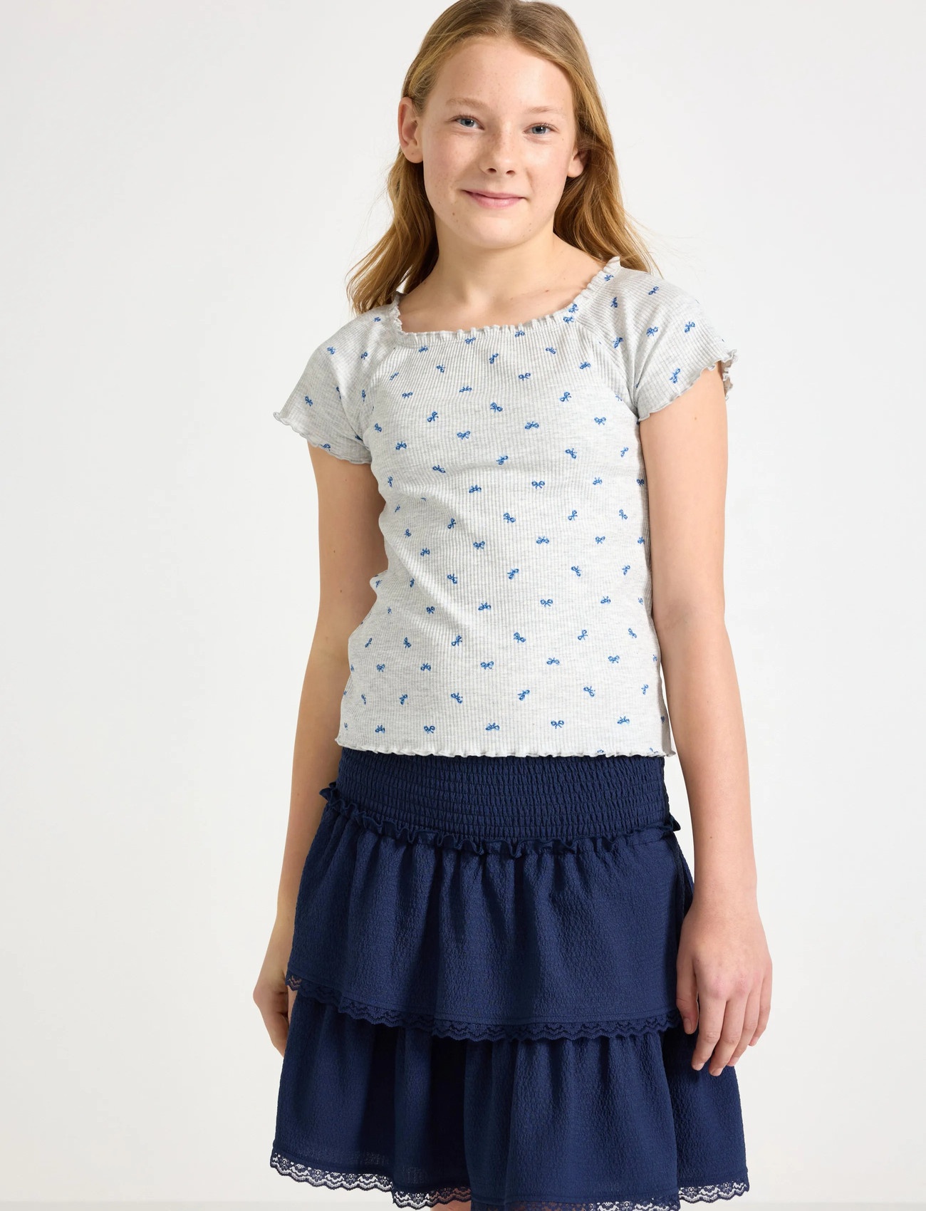 Lindex Ribbed Top, 170, Grey, T-Shirts > Kortærmede, Børn