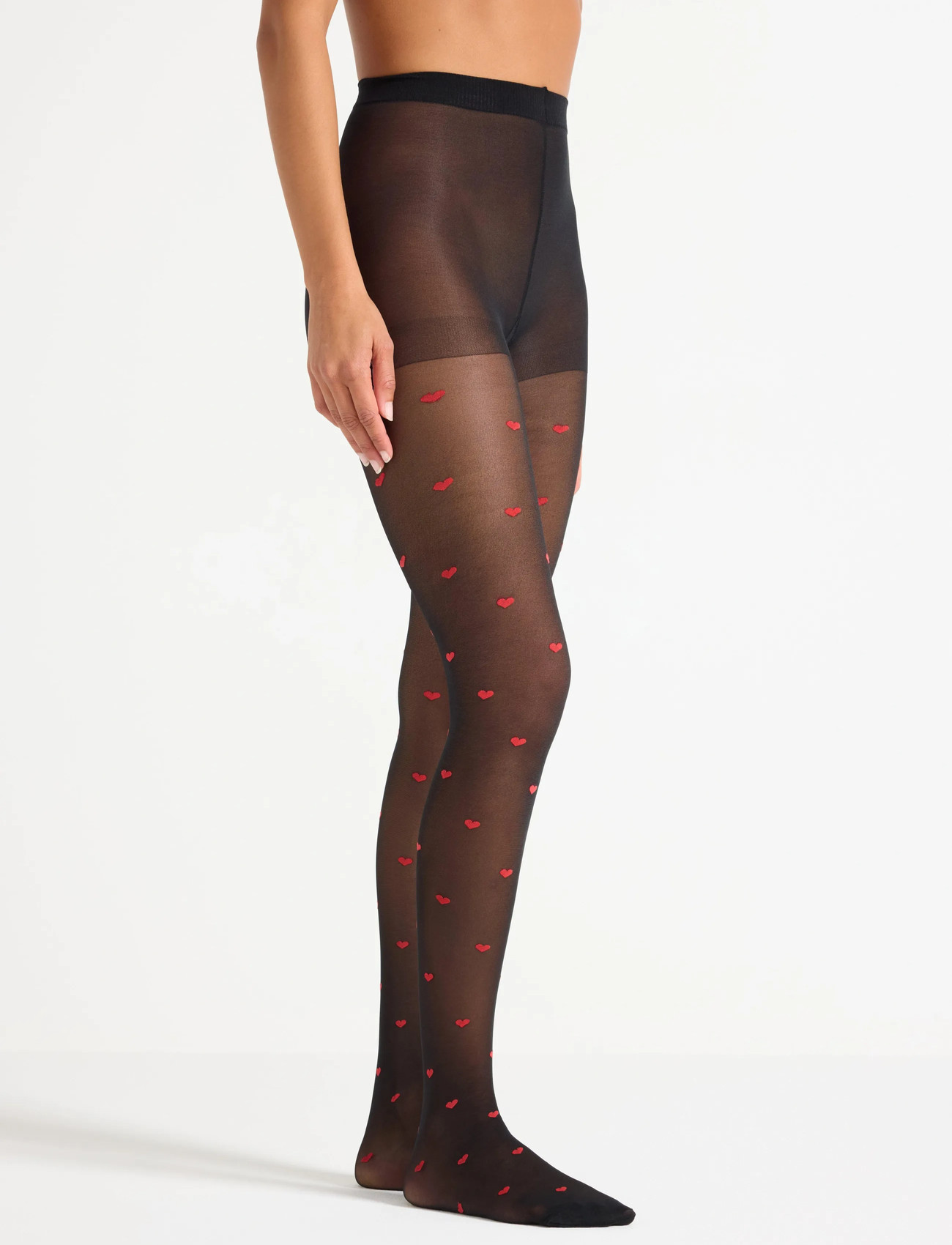 Lindex Tights 40 Den Red Hearts, S, Black, Undertøj > Pantyhose, Dame