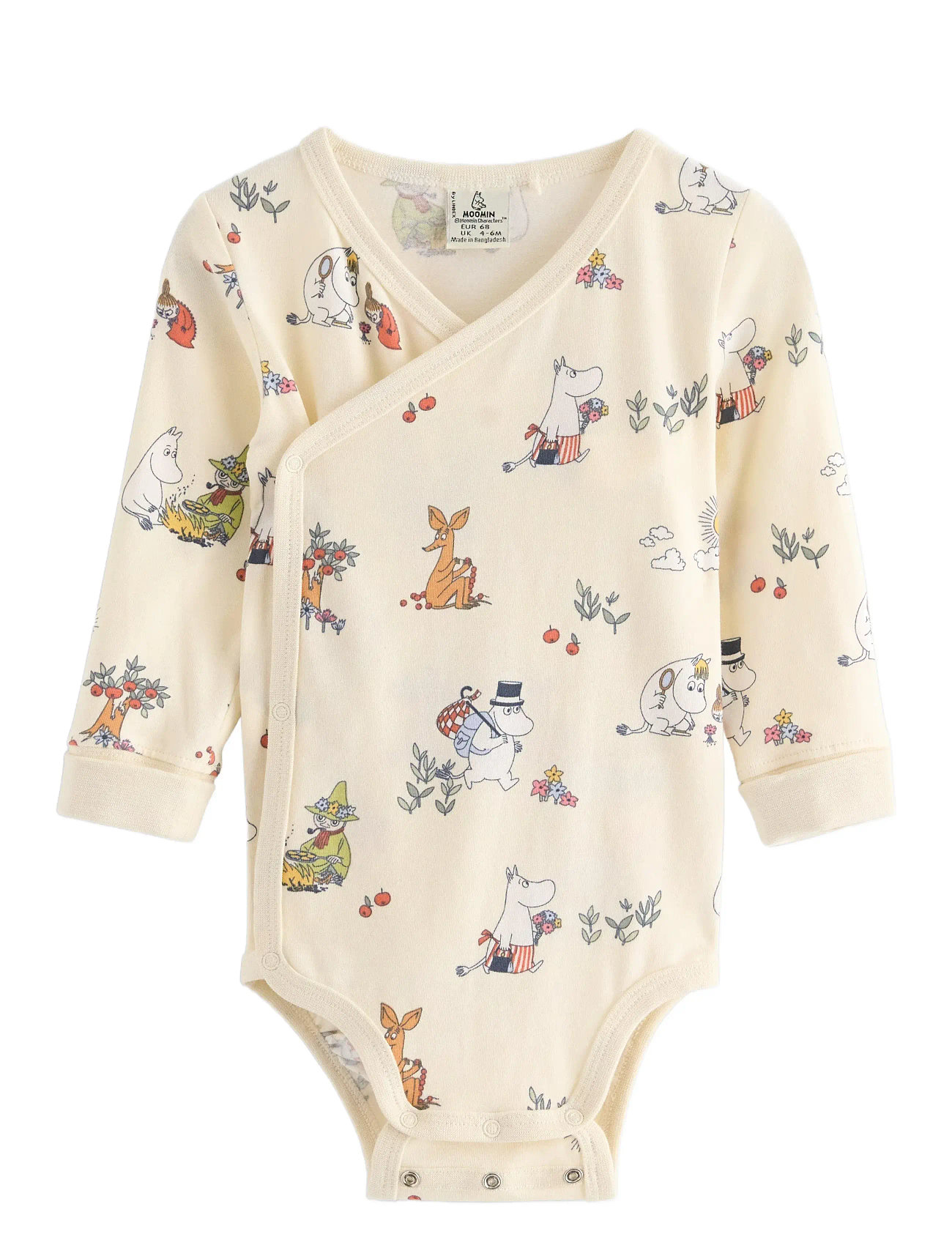 Lindex Moomin Wrap Bodysuit, 68, Cream, Bodysuits > Langærmede Bodysuits, Børn