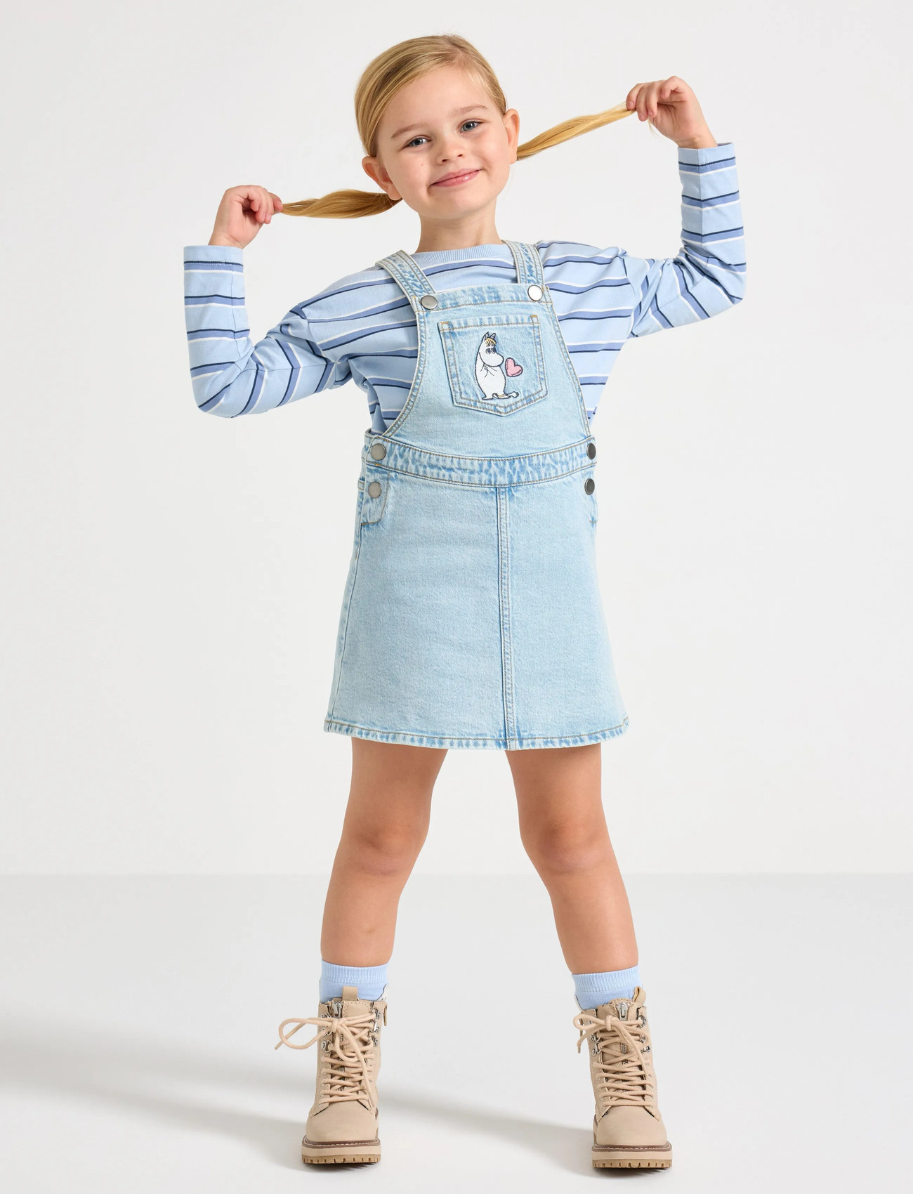 Lindex Dress Bib Mumin Denim, 98, Blue, Kjoler > Dungaree-Kjole, Børn