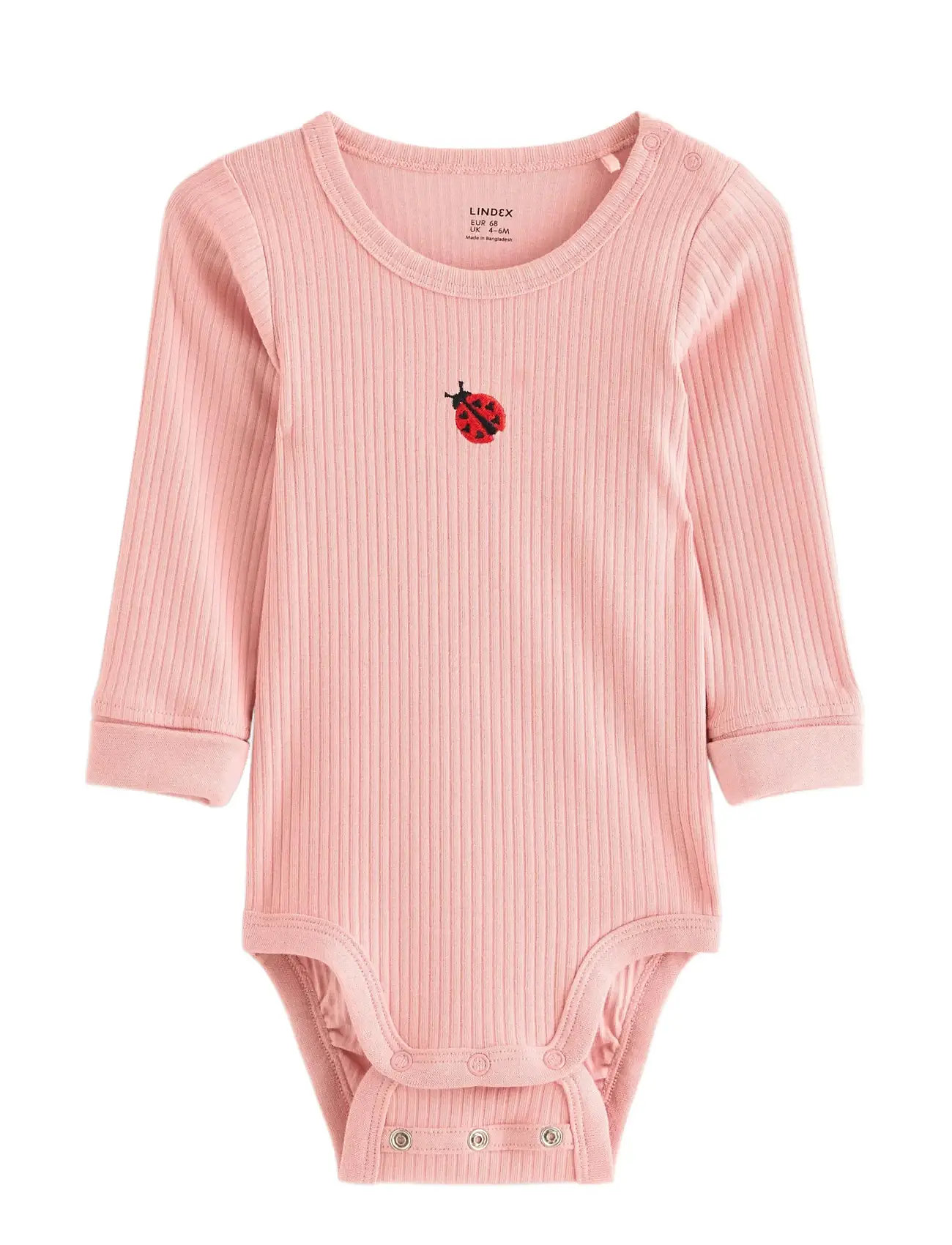 Lindex Ribbed Bodysuit, 74, Pink, Bodysuits > Langærmede Bodysuits, Børn