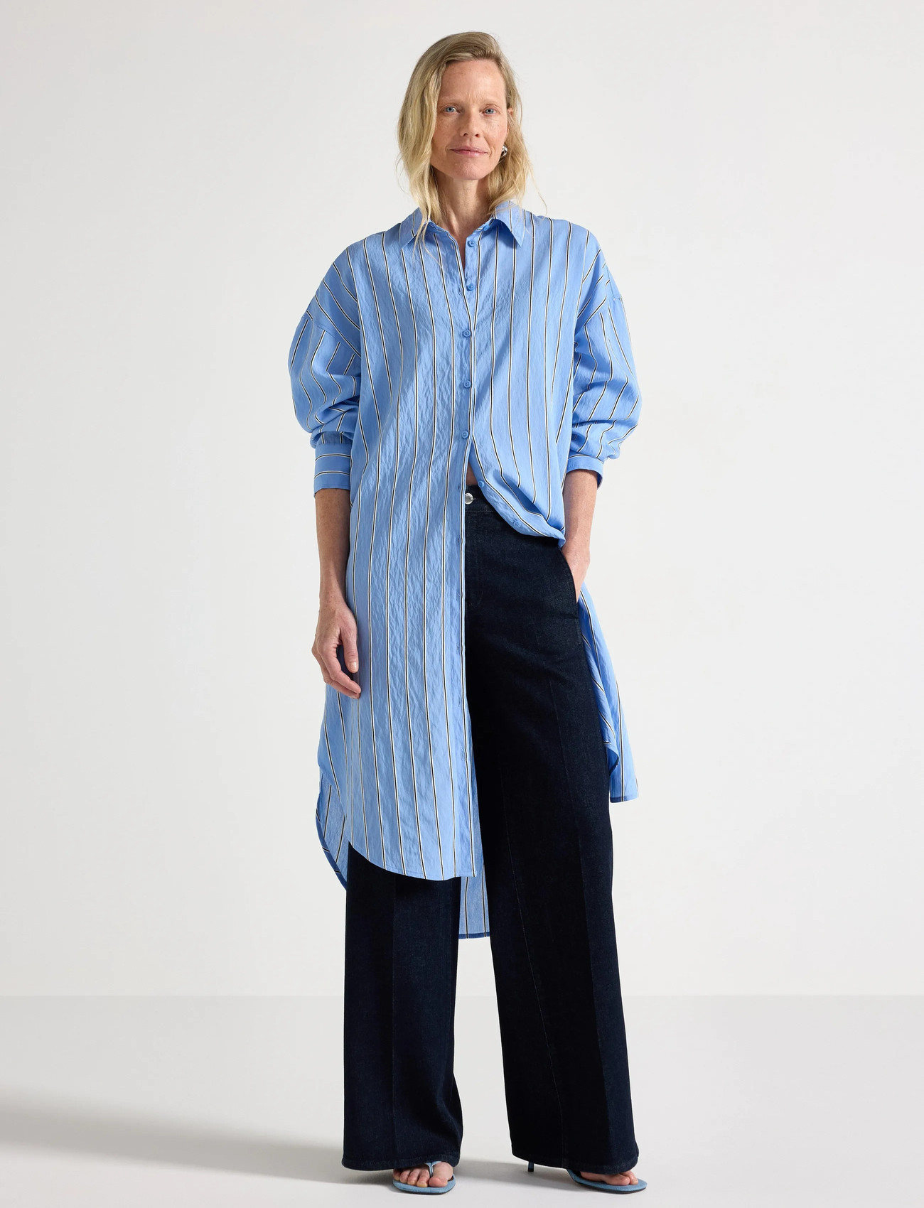 Lindex Shirt Dress With Midi Length, XL, Blue, Kjoler > Skjortekjoler, Dame
