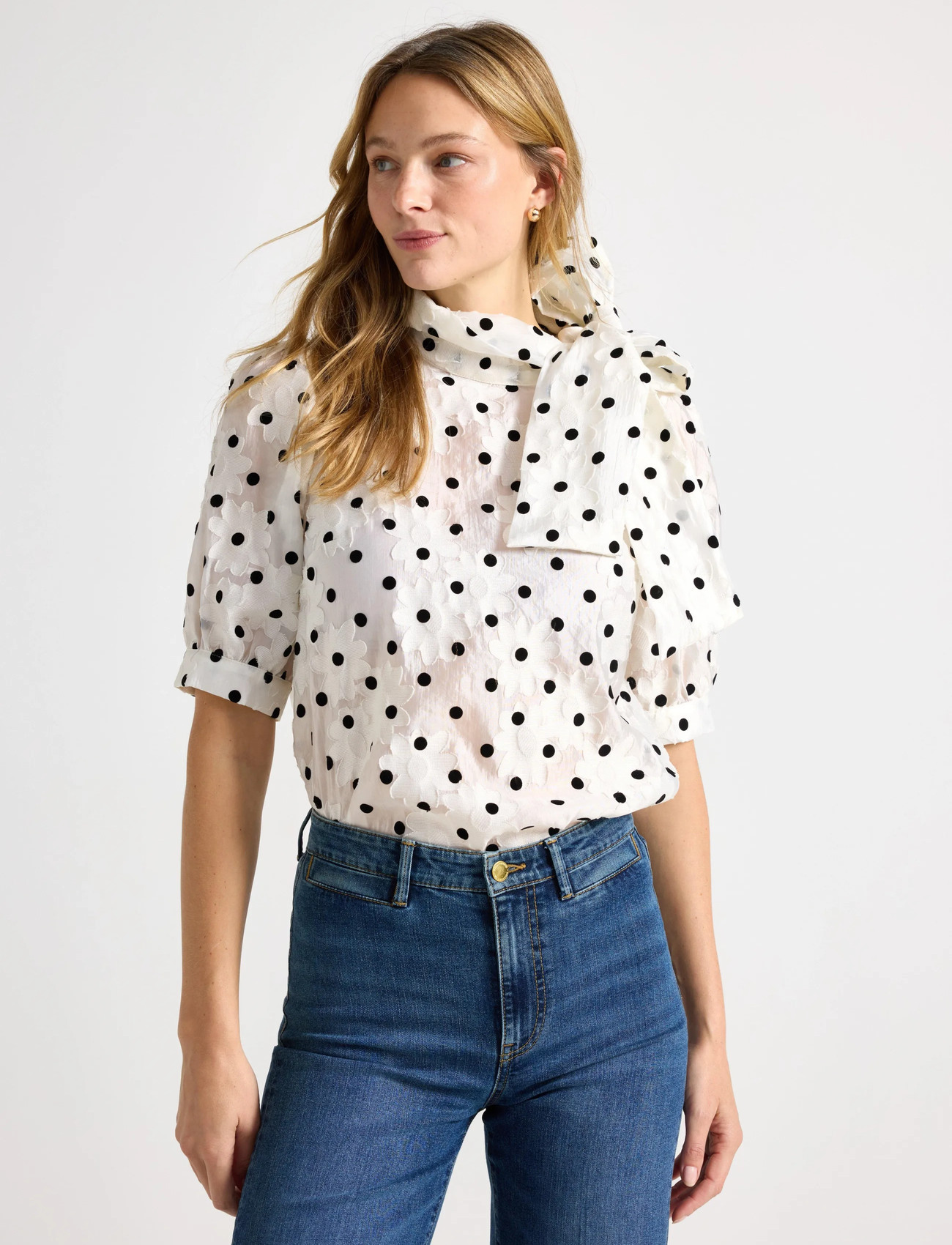 Lindex Blouse With Tie Band At The Neck, S, Black, Bluser > Kortærmede, Dame