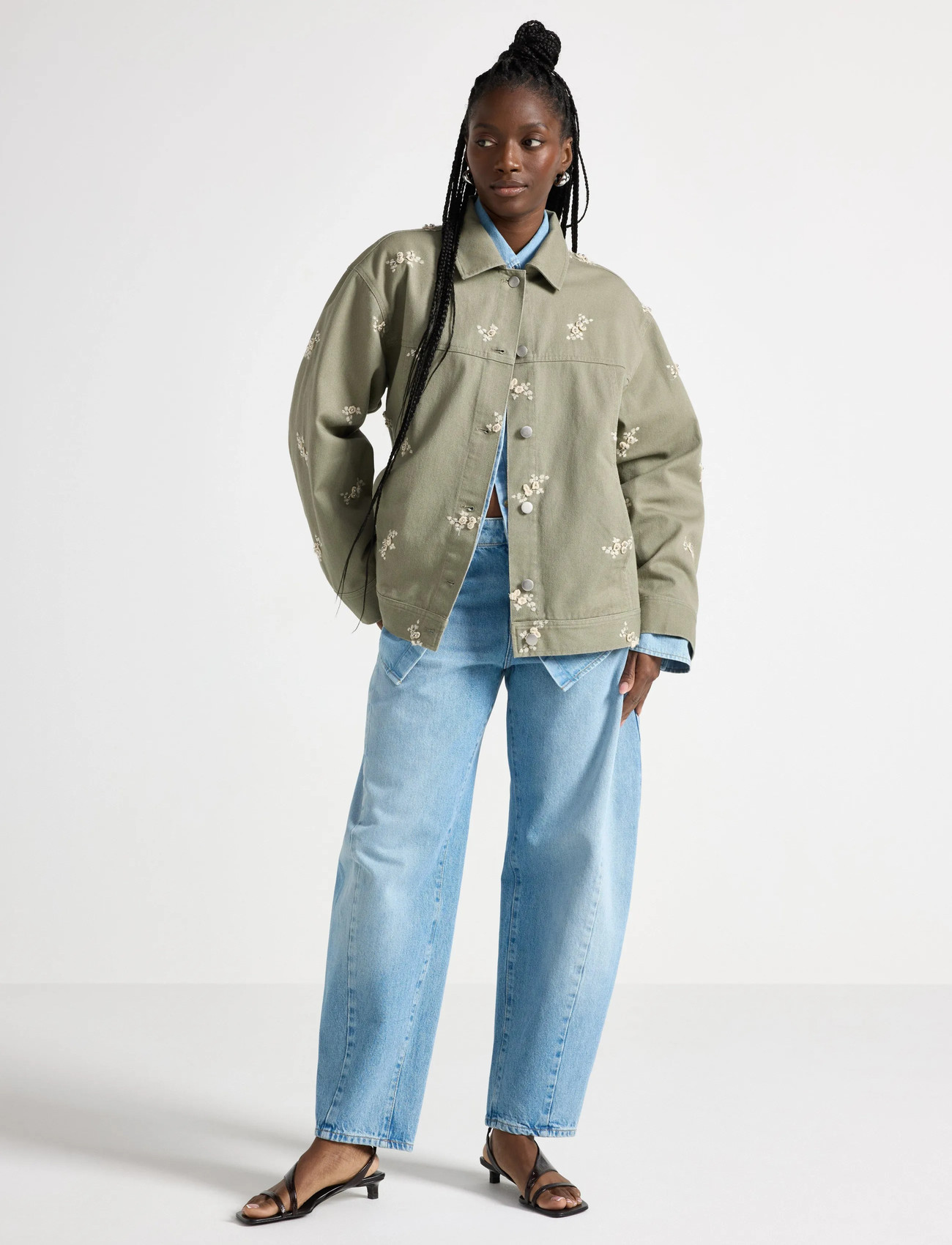 Lindex Jacket Kim Embellished, S, Khaki green, Jakker > Utility-Jakker, Dame