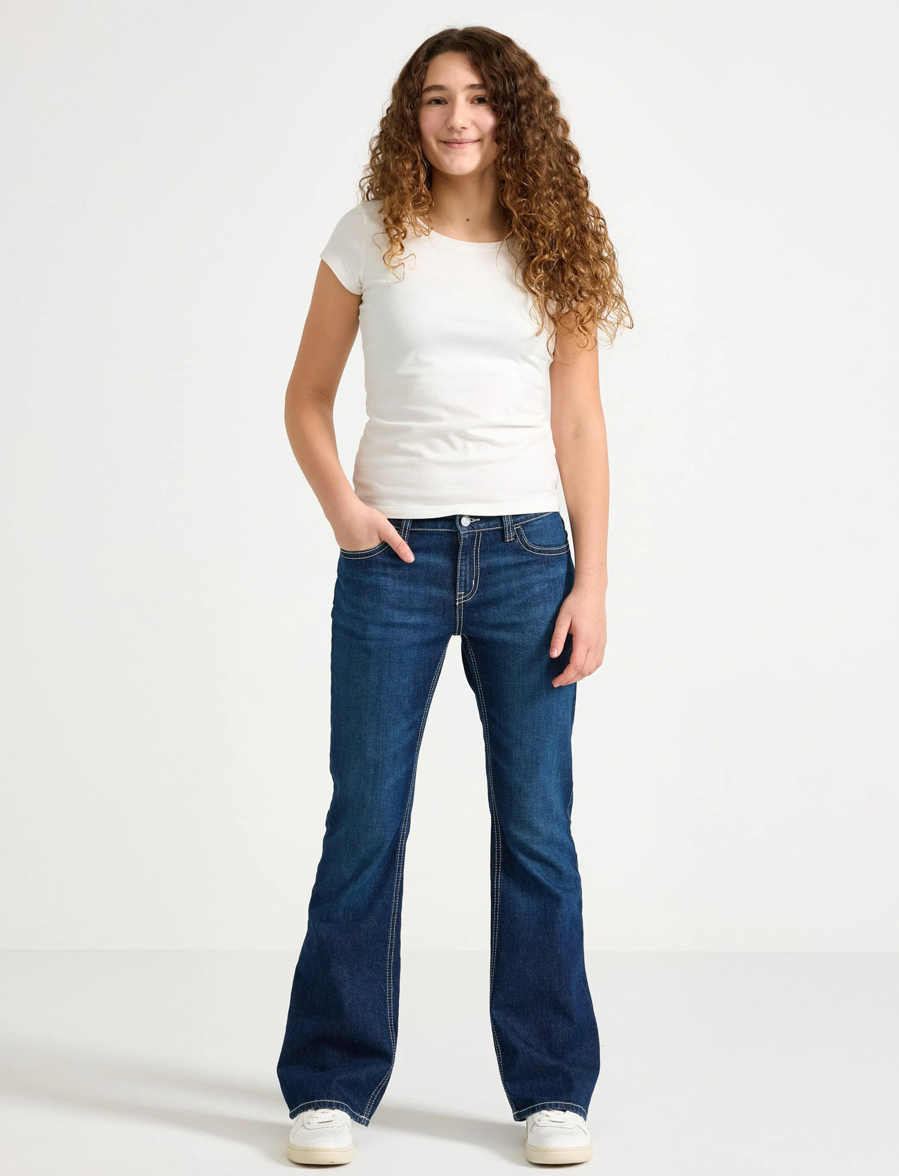 Lindex Trousers Denim Freja Pink Cont, 146, Blue, Underdele > Jeans, Dame