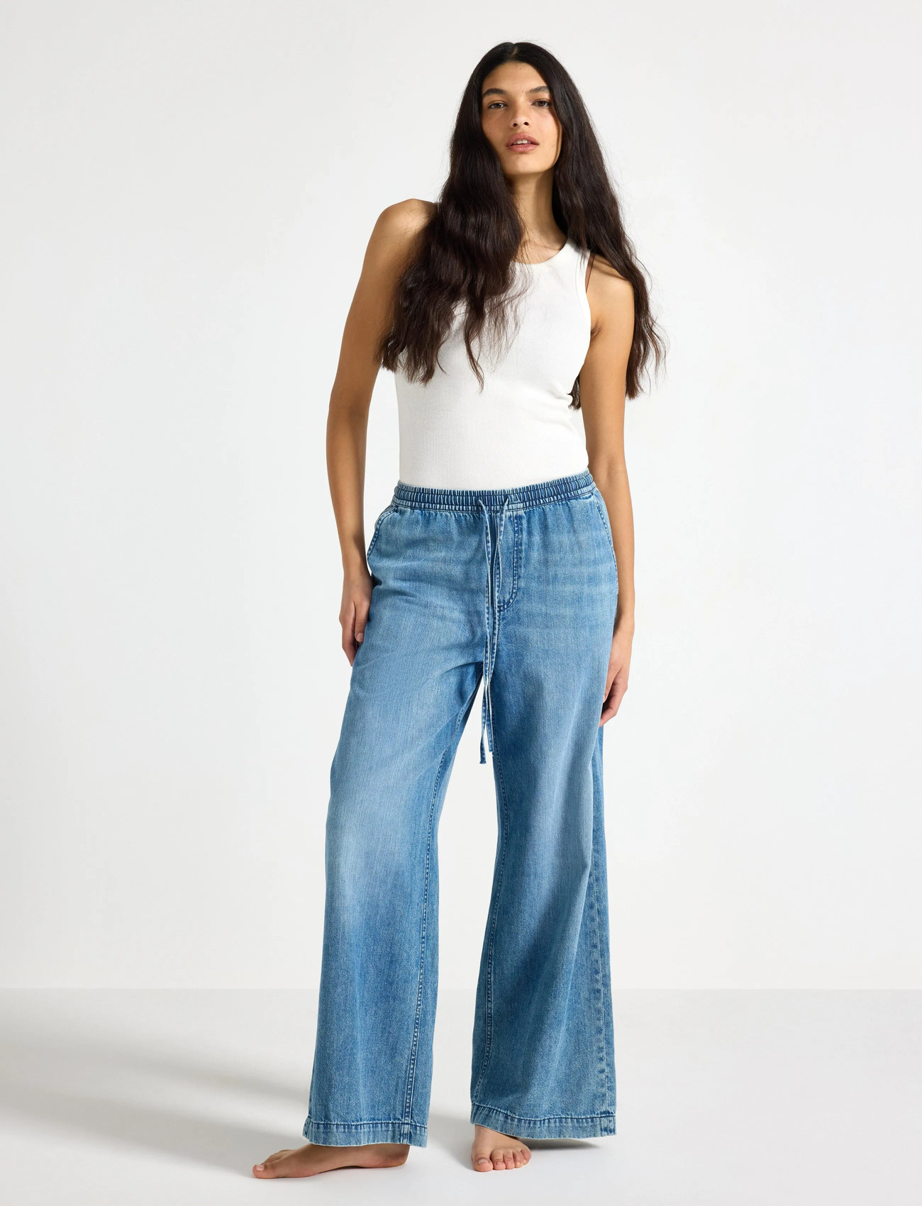 Lindex Wide Denim Trousers With Elastic Waist