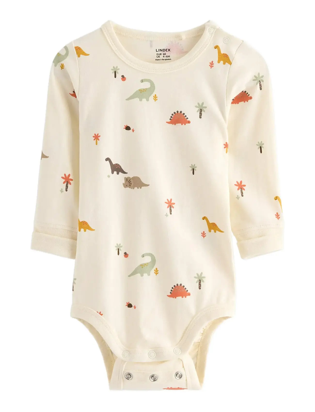Lindex Body Mini Dino Aop, 80, Cream, Bodysuits > Langærmede Bodysuits, Børn