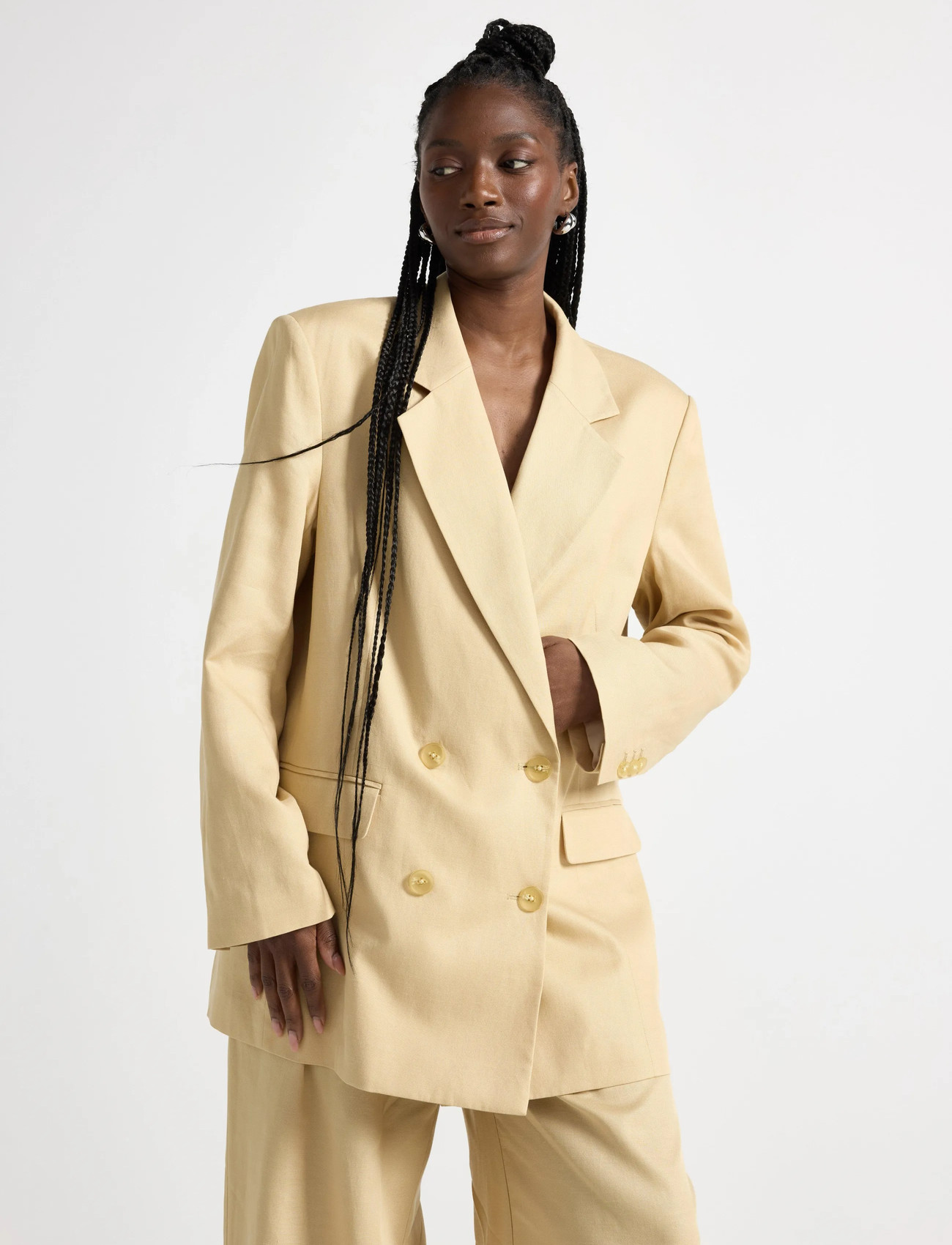Lindex Blazer Linda, L, Beige, Blazere > Dobbeltradede Blazere, Dame