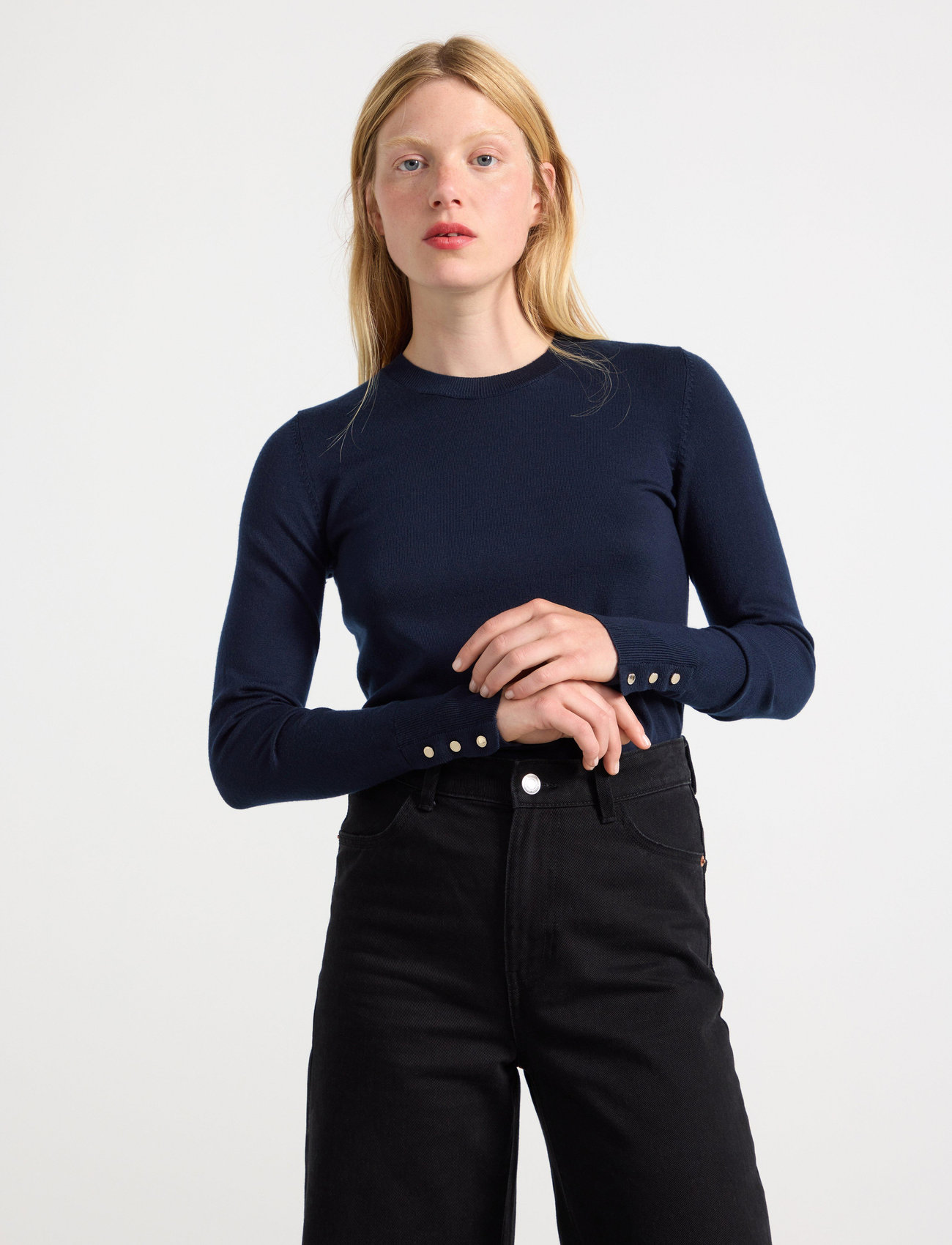 Lindex Fine-Knit Jumper, XL, Navy, Strik > Trøjer, Dame