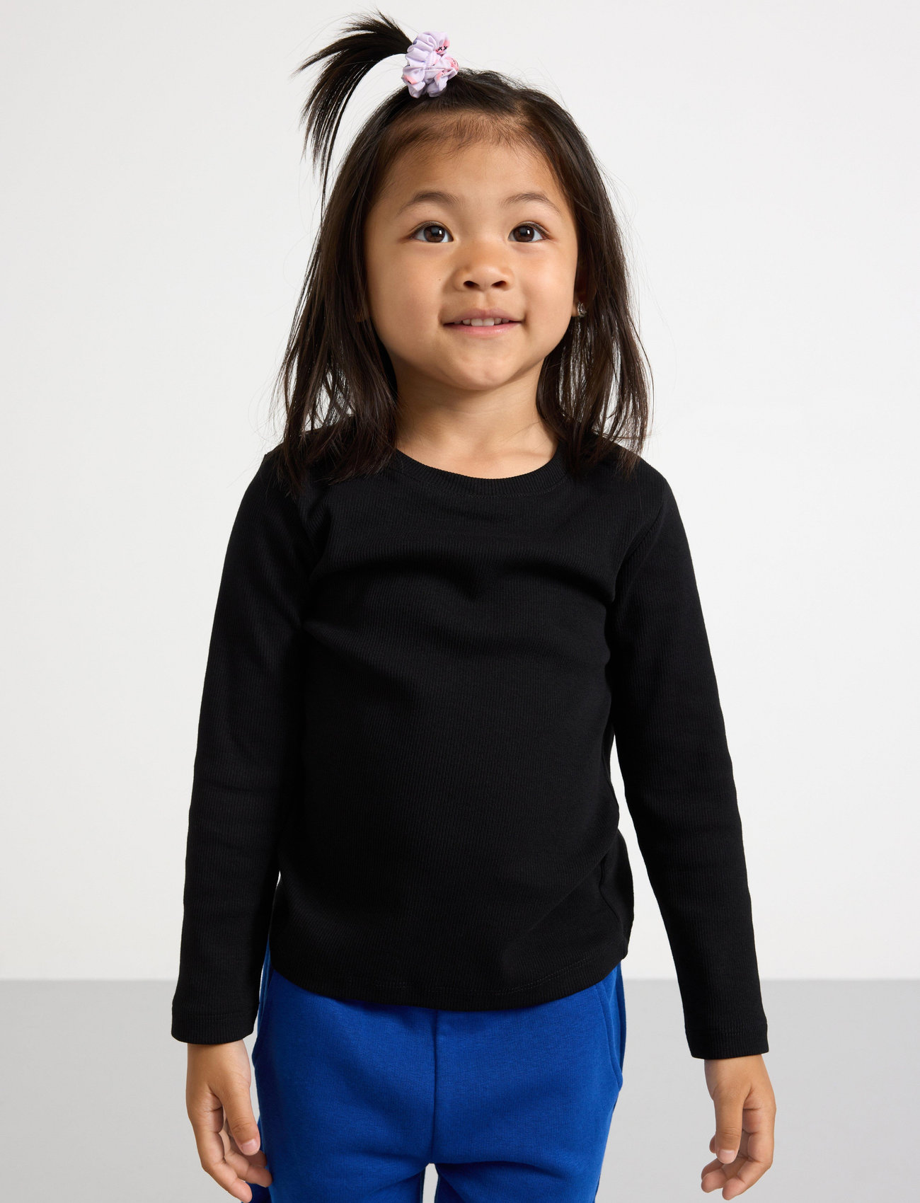 Lindex Top L S Basic Rib, 122, Black, T-Shirts > Langærmede T-shirts, Børn