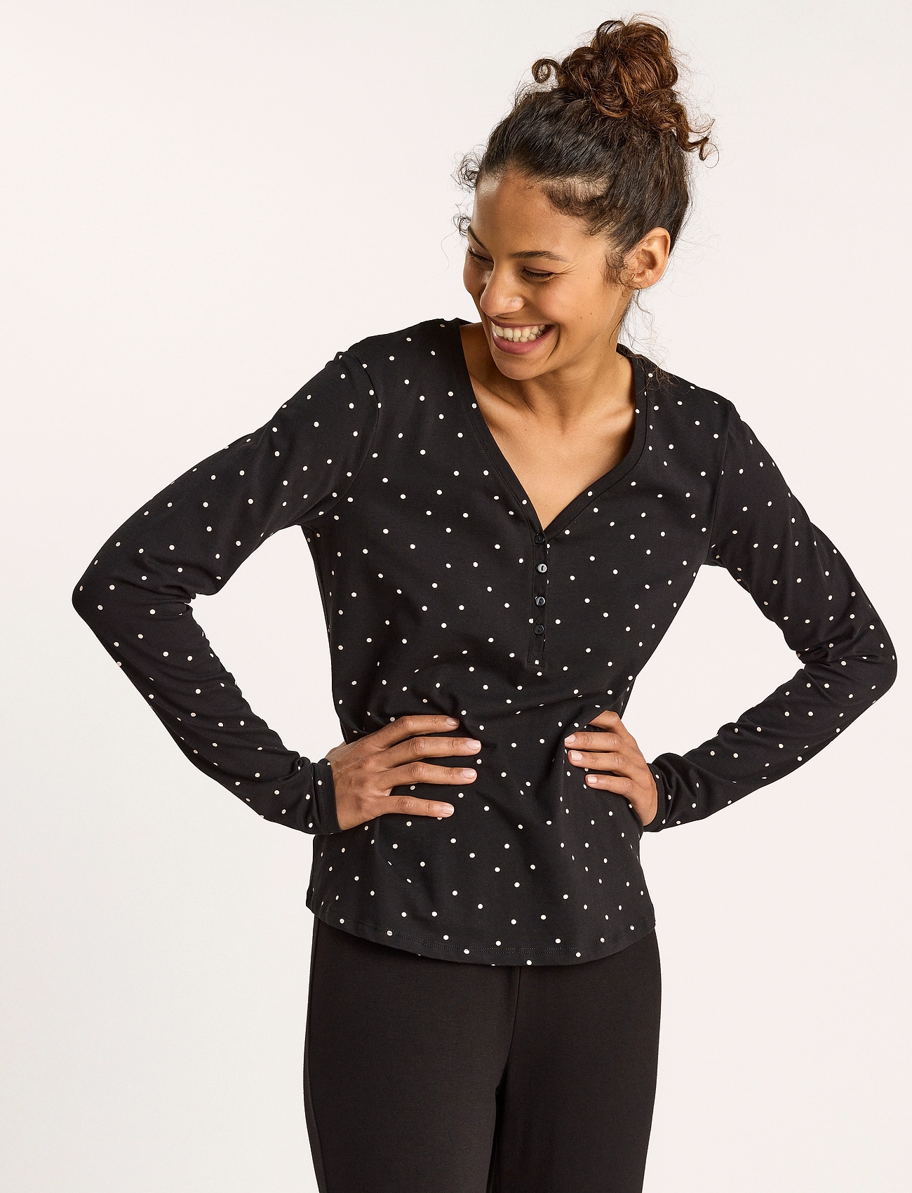 Lindex Night Top Henley Dot - Tops 