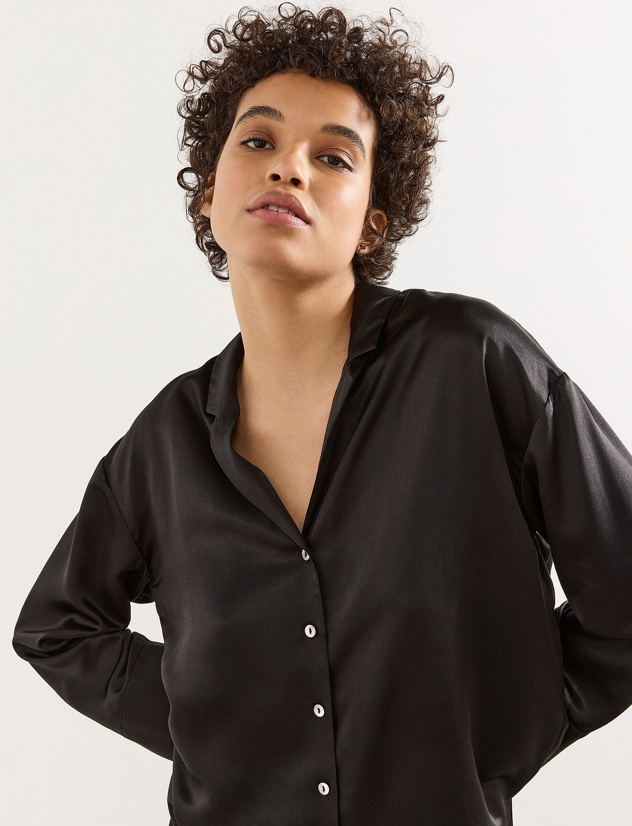 Lindex - Shirt Lena silk blend - Överdelar - black - 0