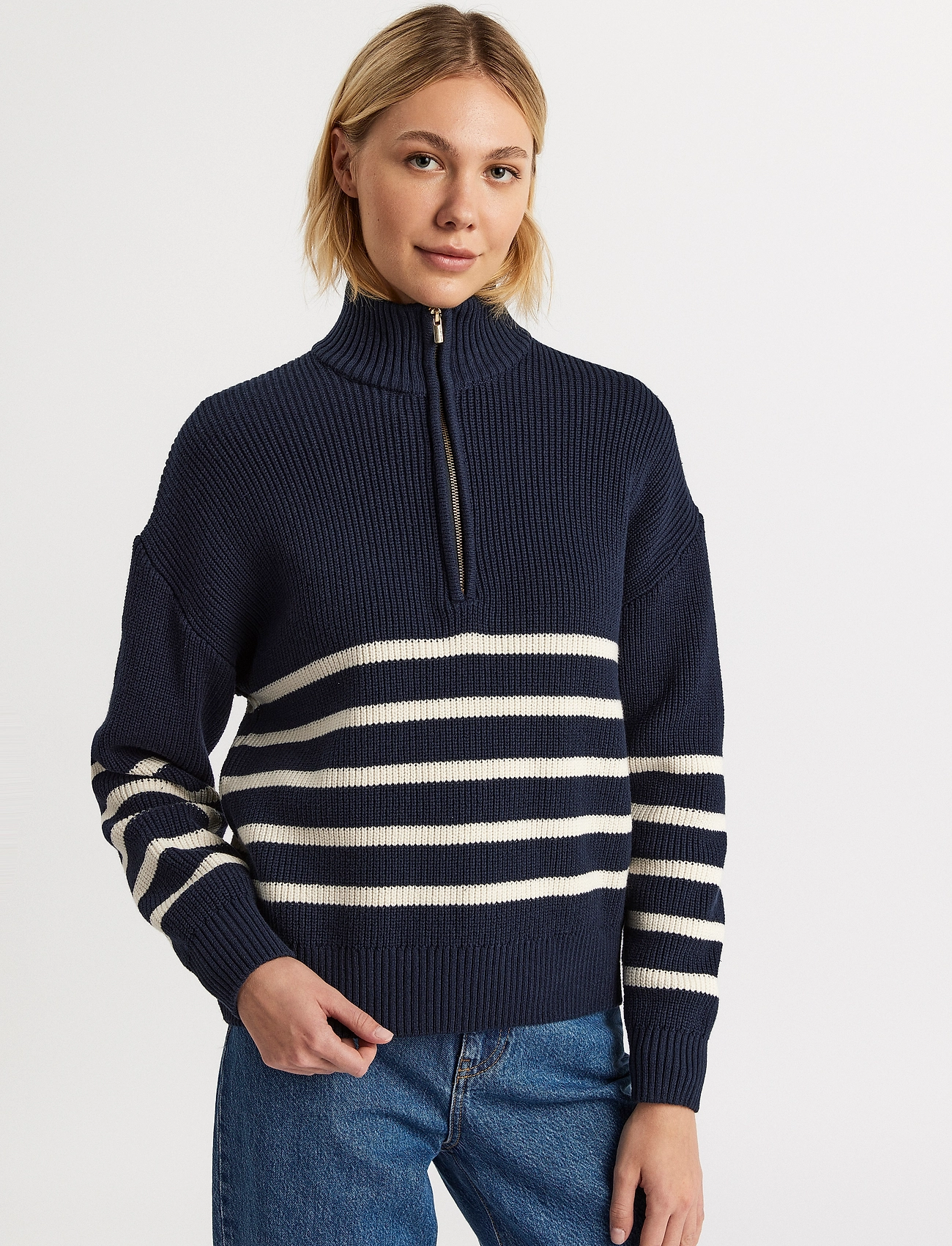 Lindex - Sweater Lulu with zipper - polotröjor - blue - 0