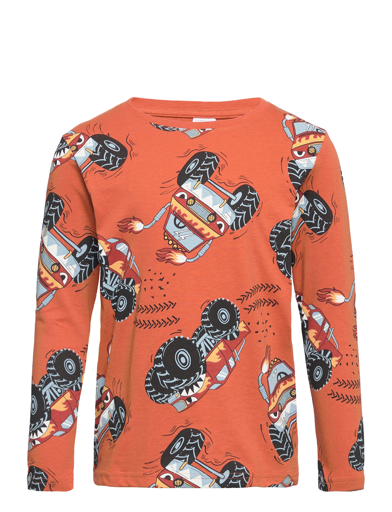 Top Ls Aop Monstertruck Tops T-shirts Long-sleeved T-Skjorte Orange Lindex