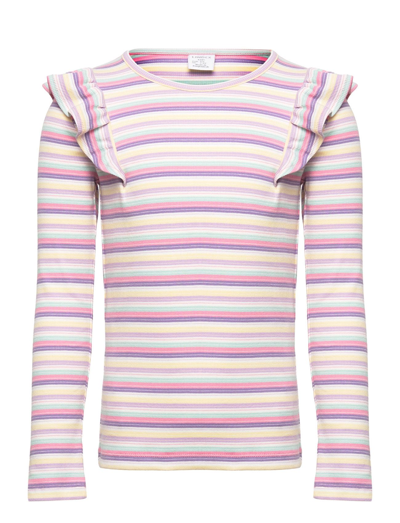 Top Frill Detail Stripe Tops T-shirts Long-sleeved T-shirts Pink Lindex