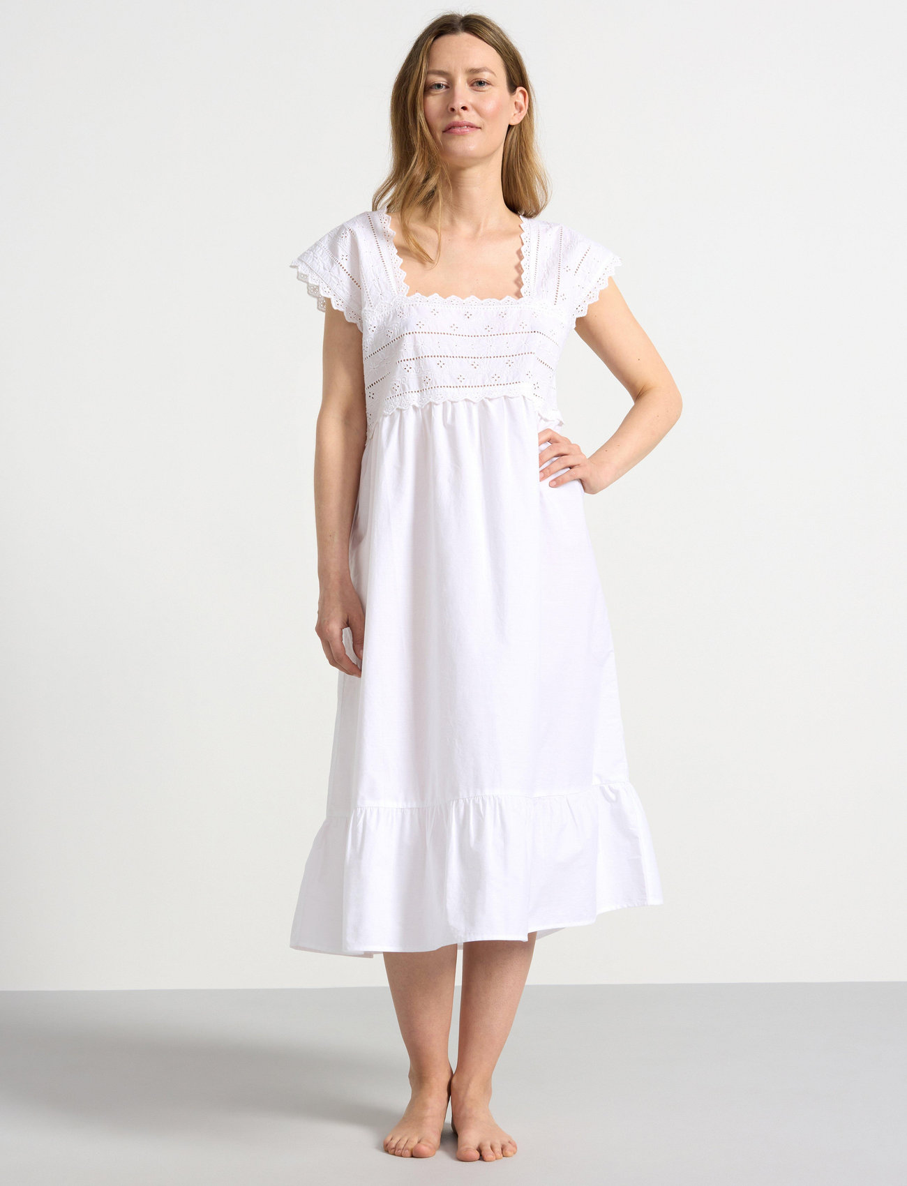 Lindex Nightdress Broderie Anglaise, XS, White, Nat- Og Loungewear > Natkjoler, Dame