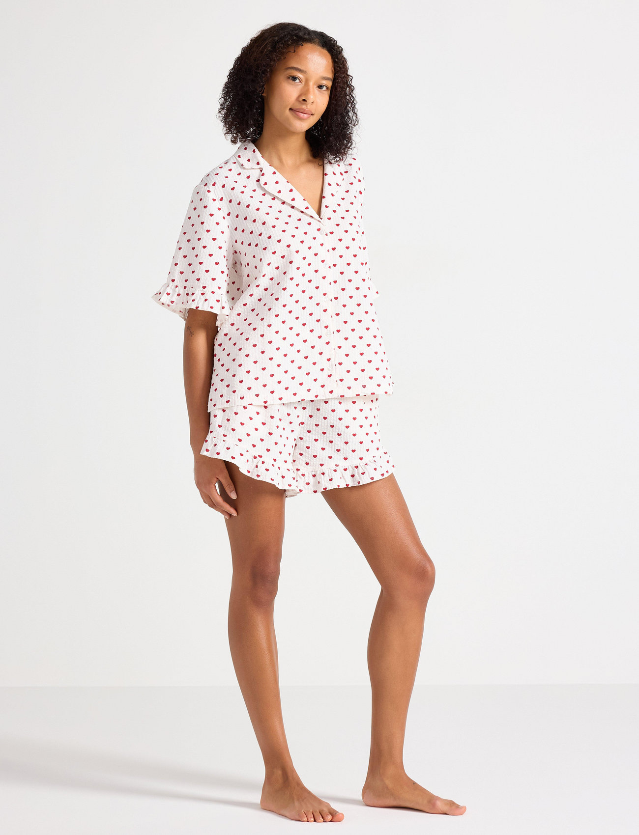 Lindex Pyjama Shortsset Seersucker, M, Red, Nat- Og Opholdstøj > Pyjamas, Dame