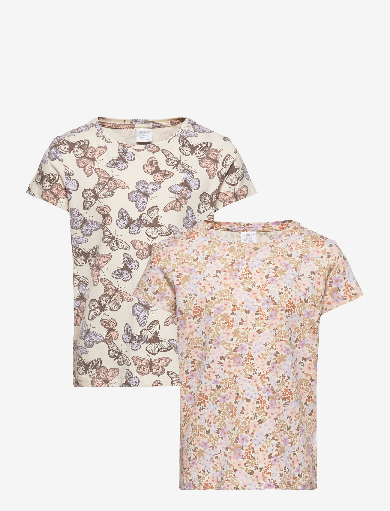 Lindex - Top S S ao printed 2 pack - t-shirt à manches courtes avec motif - beige - 1