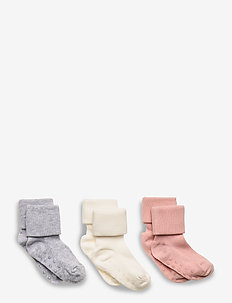 Sock 3p ribb folded cuff - antislip sokken - pink