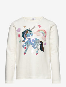 Top unicorn flip sequinces - apdrukāts t-krekls ar garām piedurknēm - light dusty white