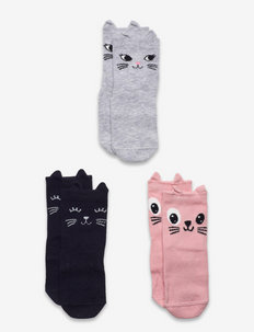 Sock 3p SG 3d cat face - sokken - pink