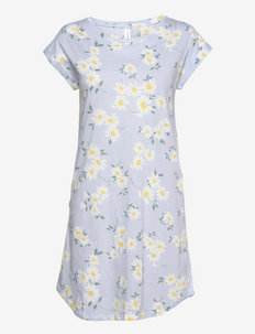 Night Dress Big T Flower Strip - nightdresses - blue