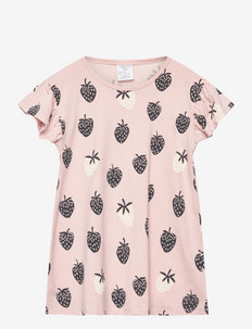 Top long AOP strawberrys - blouses & tunics - light dusty pink