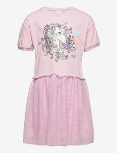Dress s s oversized top w mesh - casual jurken met korte mouwen - pink