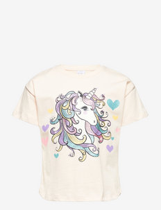 Top s s oversize unicorn - apdrukāts t-krekls ar īsām piedurknēm - beige