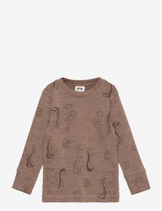 Top merino wool aop - langærmede - brown melange