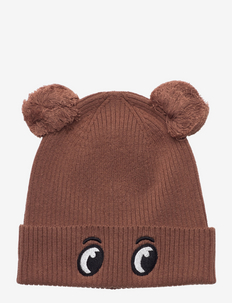 Knitted beanie animal pompom - czapka beanie - brown